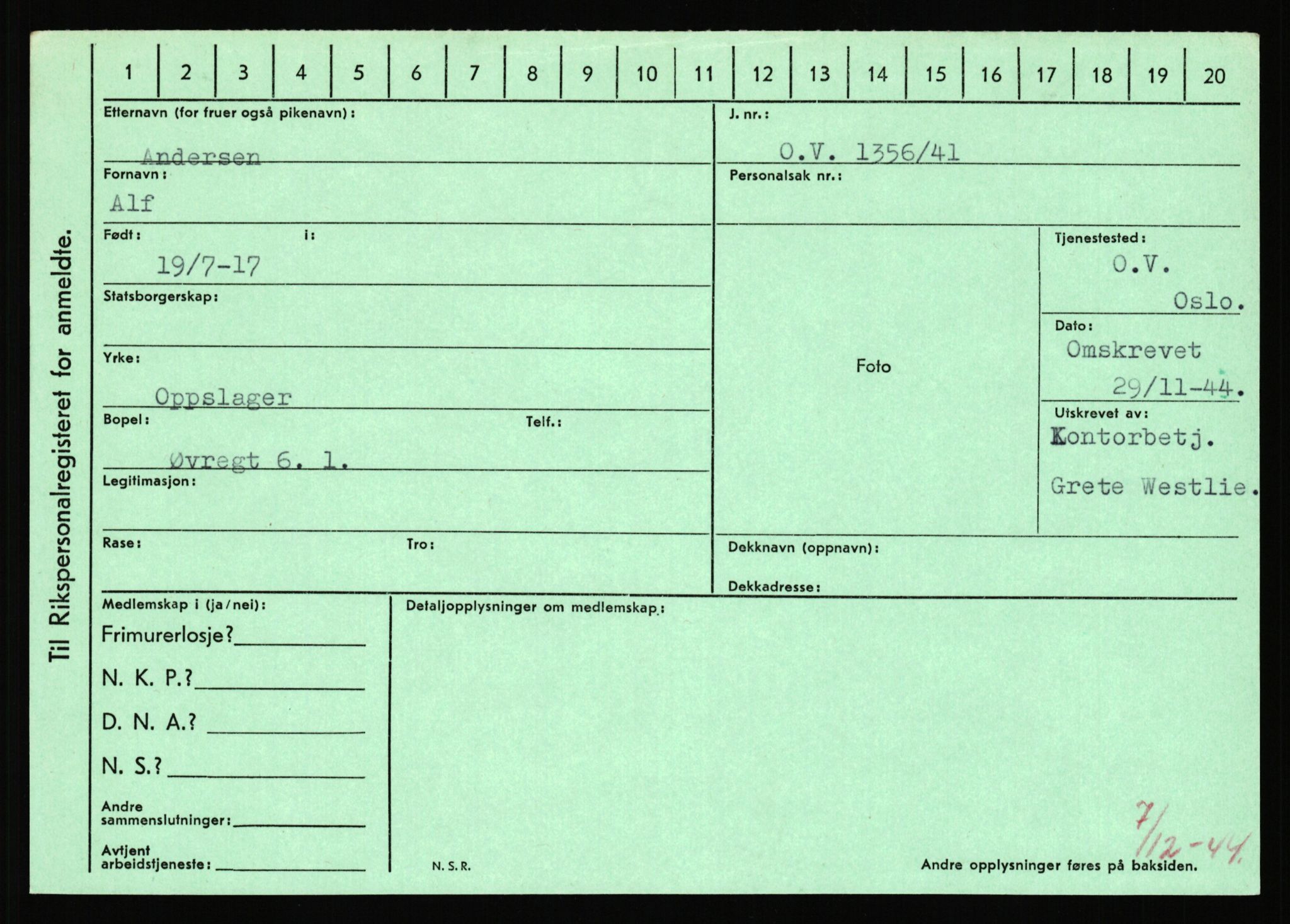 Statspolitiet - Hovedkontoret / Osloavdelingen, AV/RA-S-1329/C/Ca/L0001: Aabakken - Armann, 1943-1945, p. 1997