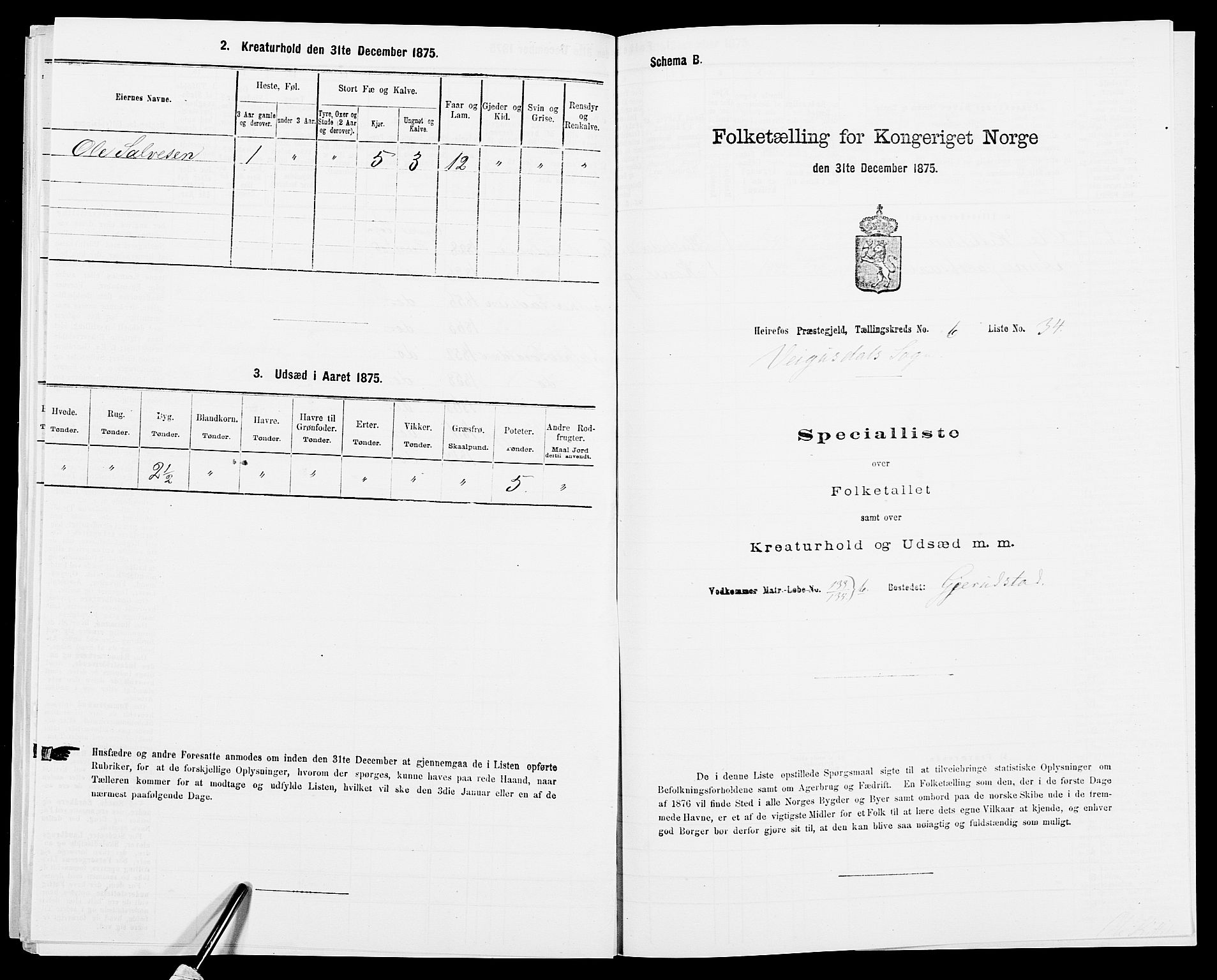 SAK, 1875 census for 0933P Herefoss, 1875, p. 538