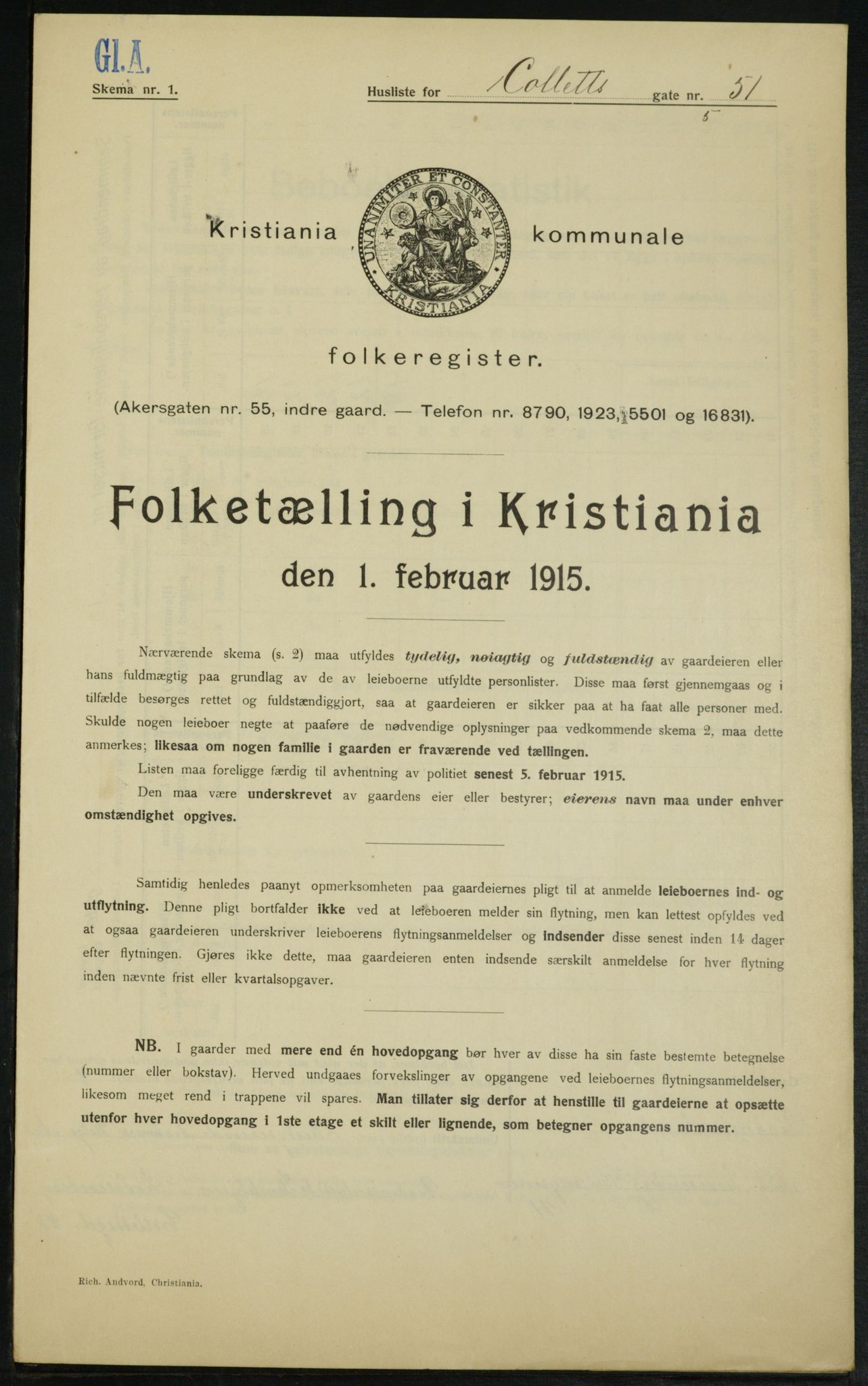 OBA, Municipal Census 1915 for Kristiania, 1915, p. 13277