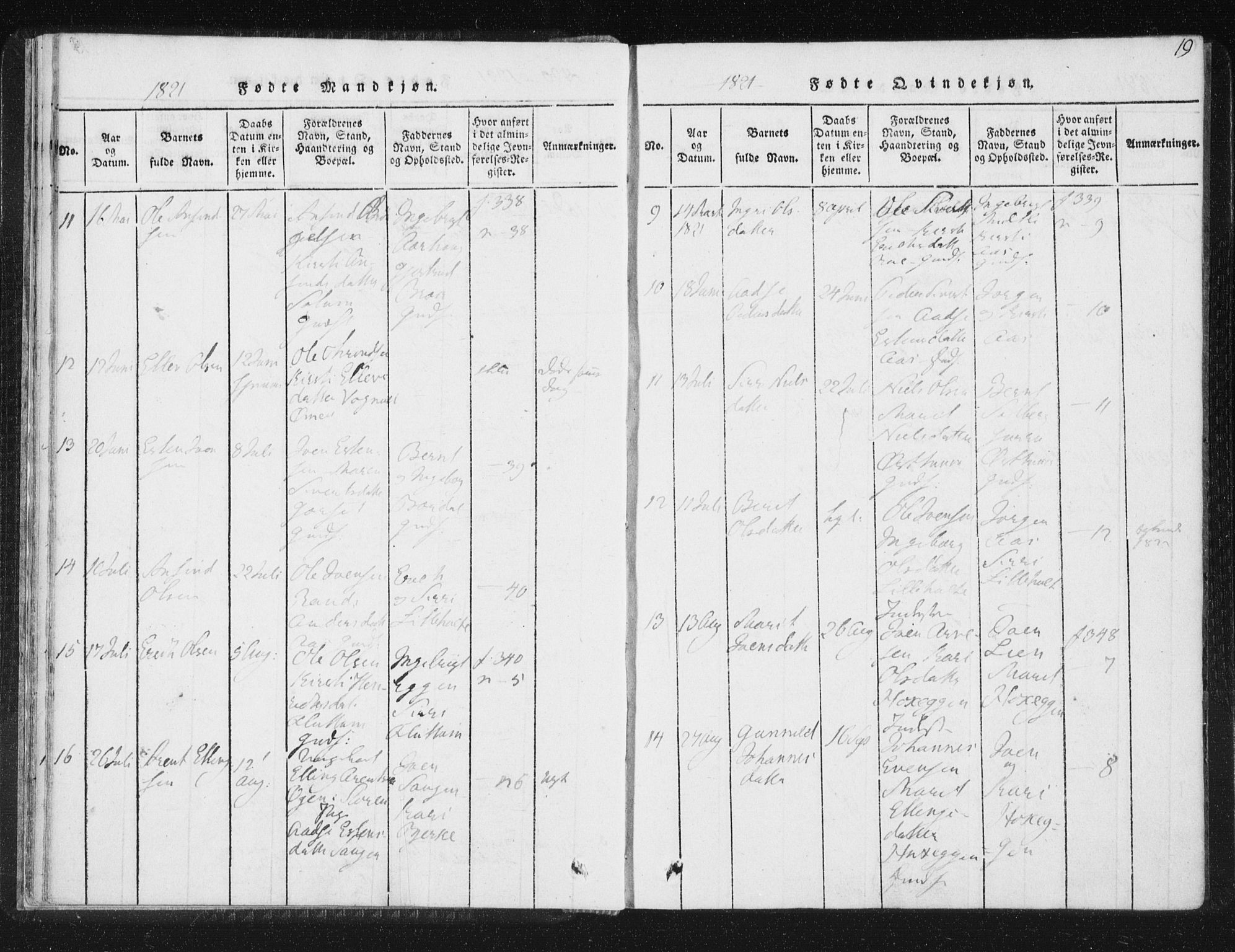 Ministerialprotokoller, klokkerbøker og fødselsregistre - Sør-Trøndelag, AV/SAT-A-1456/689/L1037: Parish register (official) no. 689A02, 1816-1842, p. 19