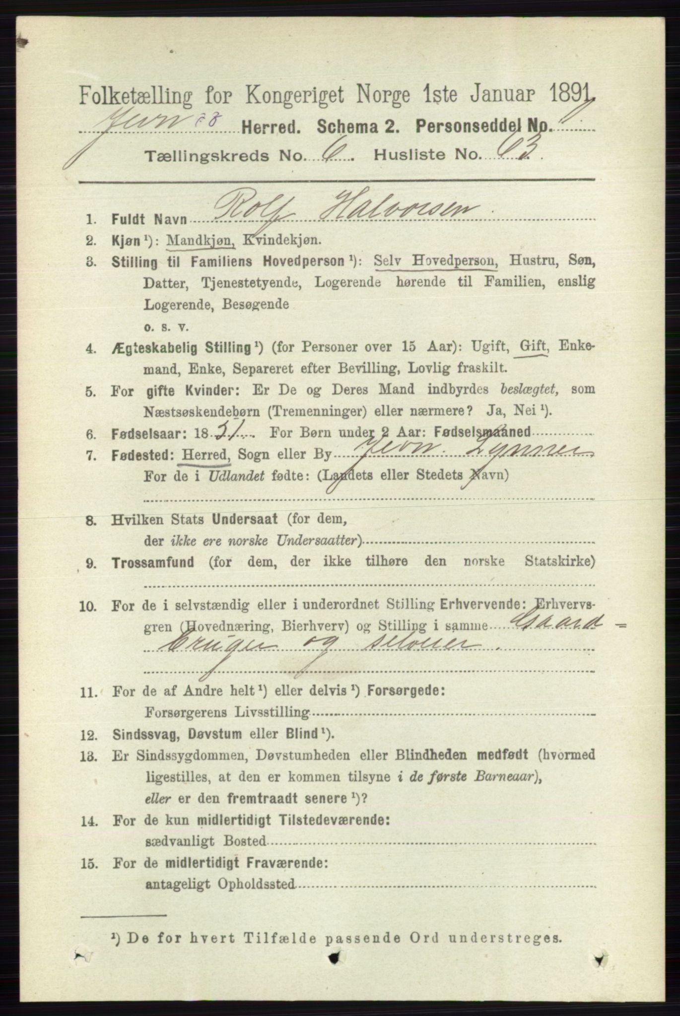 RA, 1891 census for 0532 Jevnaker, 1891, p. 3466