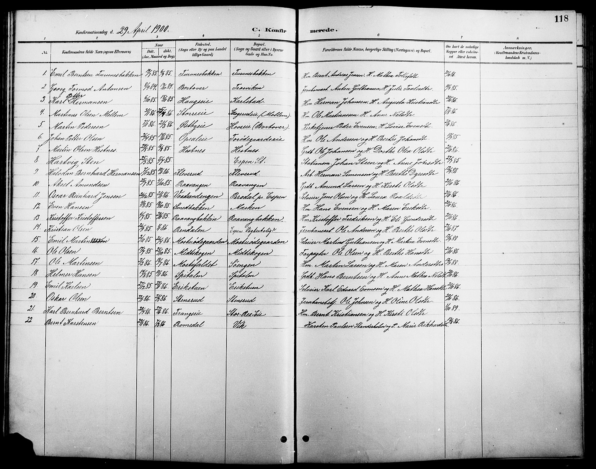 Stange prestekontor, SAH/PREST-002/L/L0011: Parish register (copy) no. 11, 1895-1917, p. 118