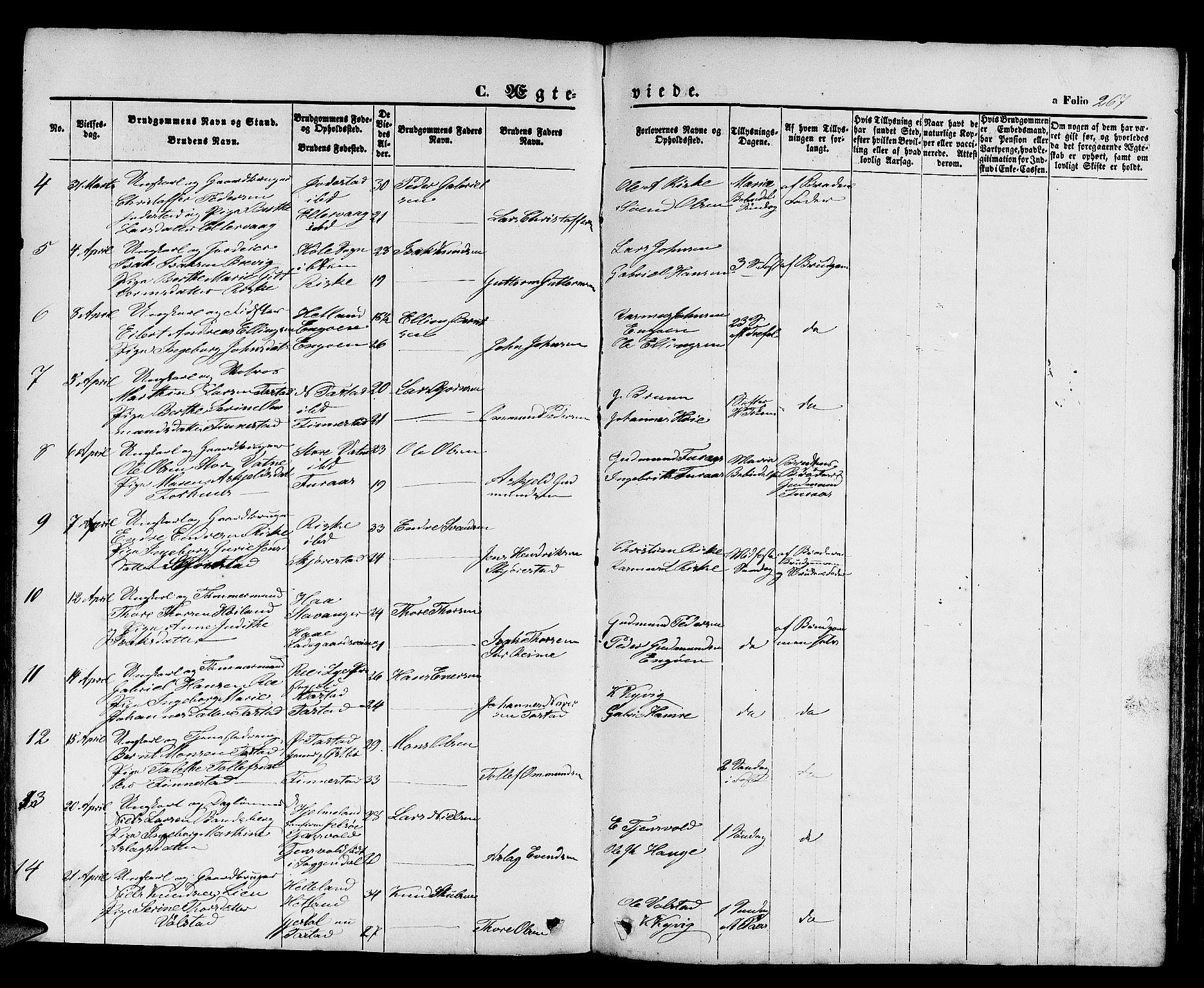 Hetland sokneprestkontor, SAST/A-101826/30/30BB/L0003: Parish register (copy) no. B 3, 1863-1877, p. 267