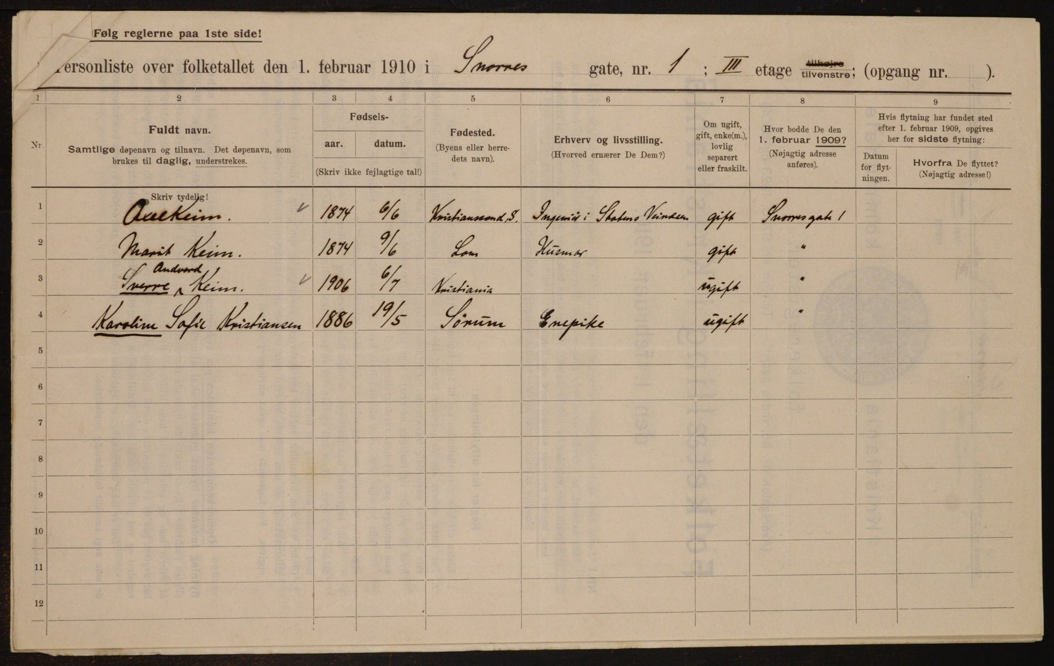 OBA, Municipal Census 1910 for Kristiania, 1910, p. 93503