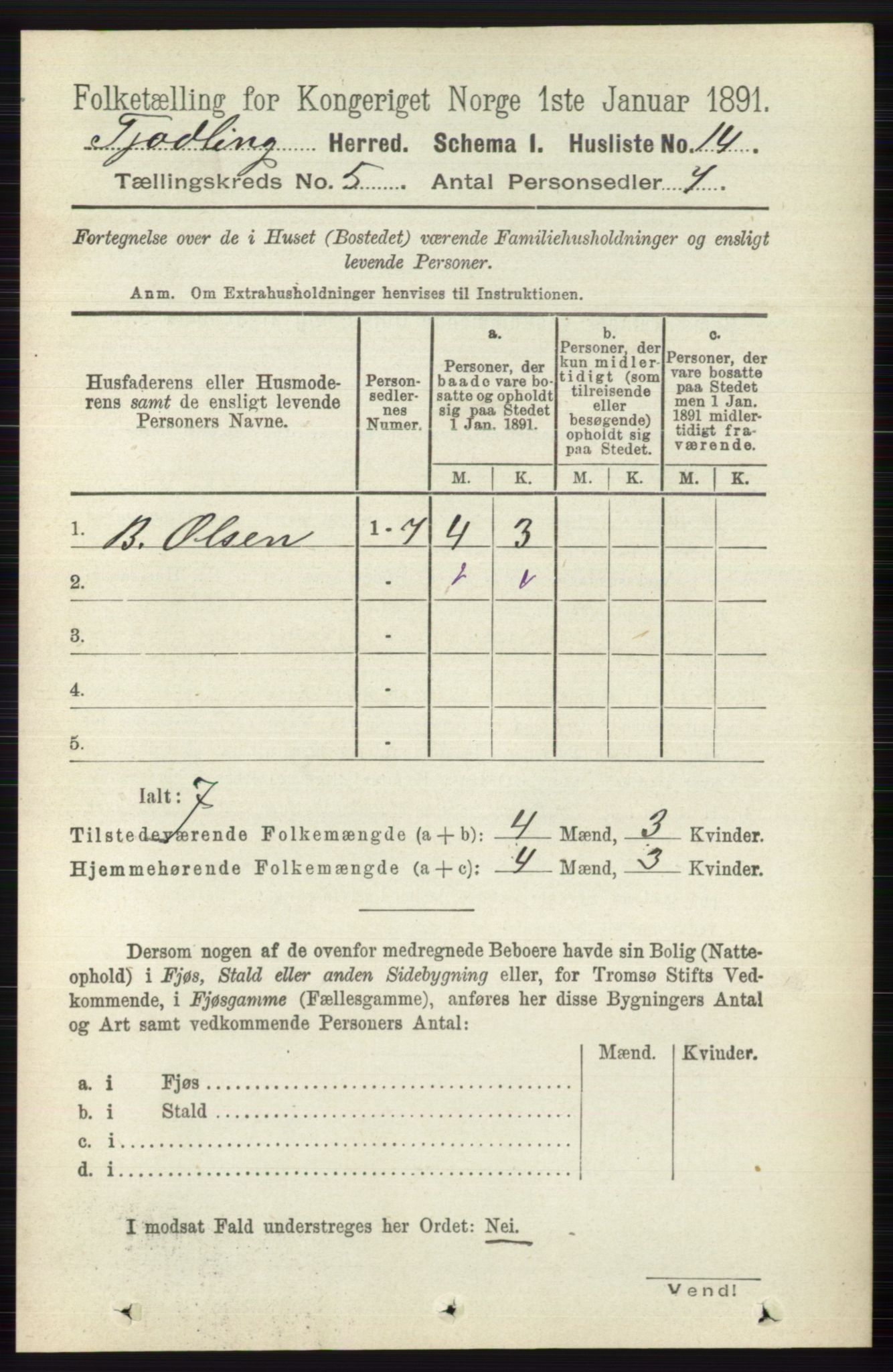 RA, 1891 census for 0725 Tjølling, 1891, p. 1849