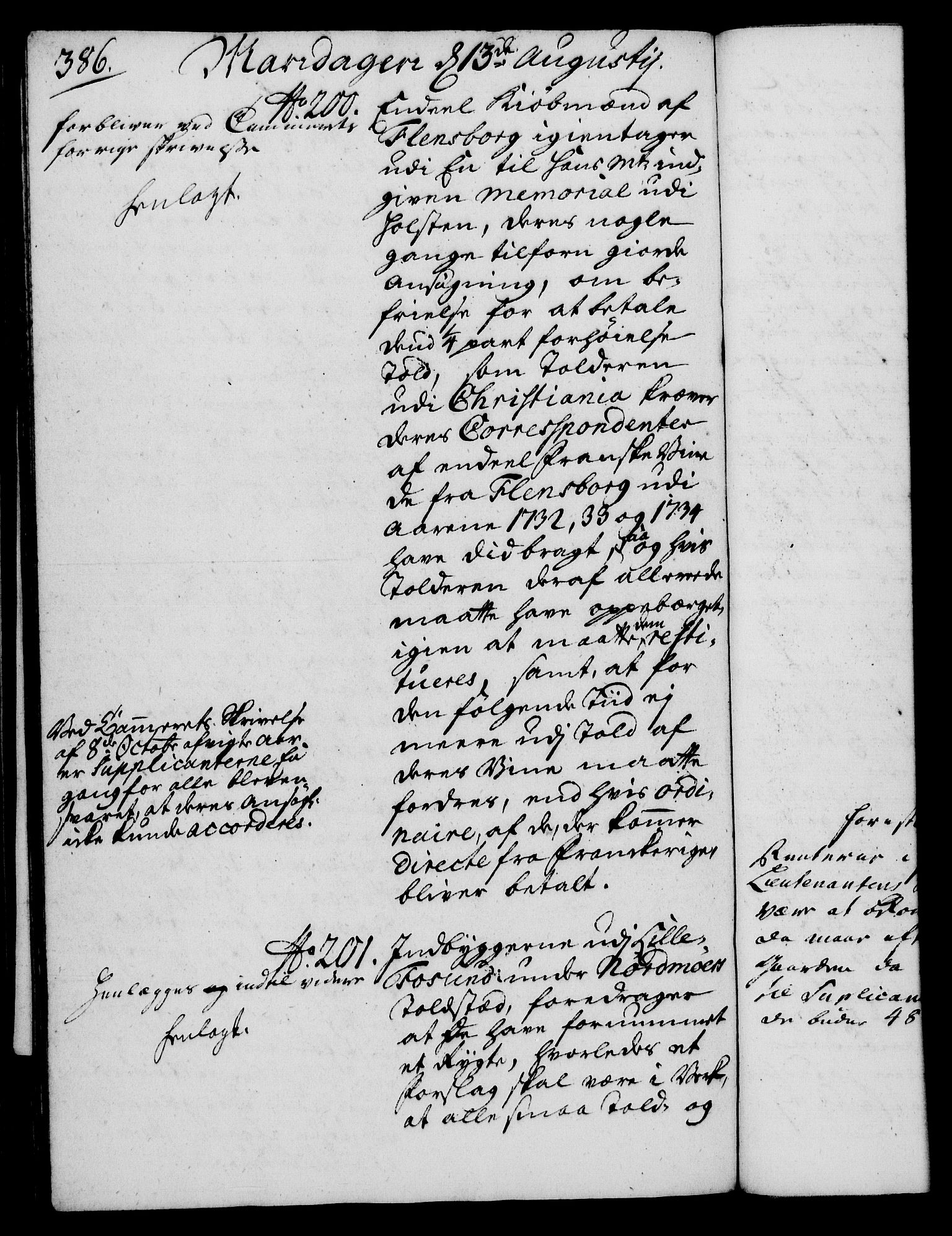 Rentekammeret, Kammerkanselliet, RA/EA-3111/G/Gh/Gha/L0018: Norsk ekstraktmemorialprotokoll (merket RK 53.63), 1735-1736, p. 386