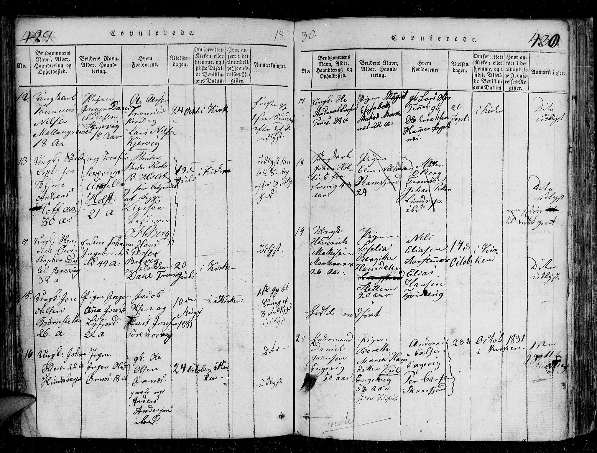 Tromsø sokneprestkontor/stiftsprosti/domprosti, SATØ/S-1343/G/Gb/L0001klokker: Parish register (copy) no. 1, 1821-1833, p. 429-430