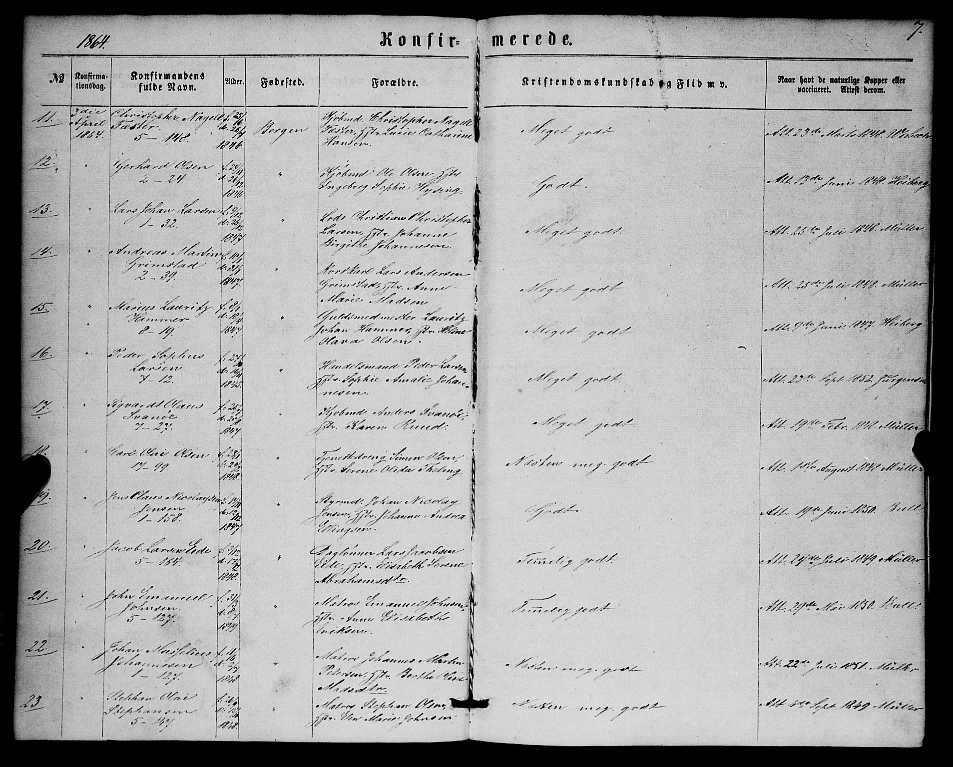Nykirken Sokneprestembete, SAB/A-77101/H/Haa/L0024: Parish register (official) no. C 3, 1864-1870, p. 7