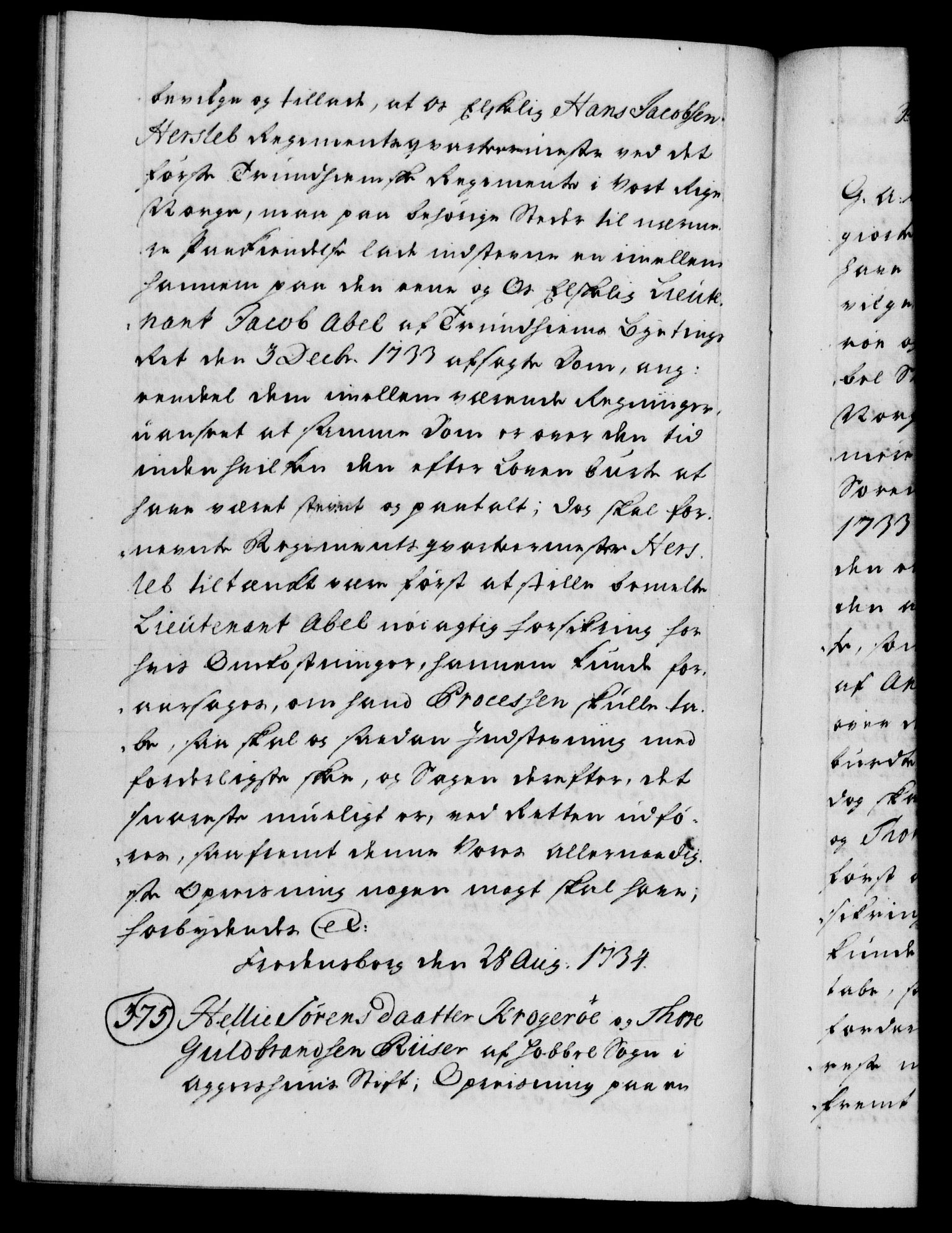 Danske Kanselli 1572-1799, AV/RA-EA-3023/F/Fc/Fca/Fcaa/L0028: Norske registre, 1733-1734, p. 585b