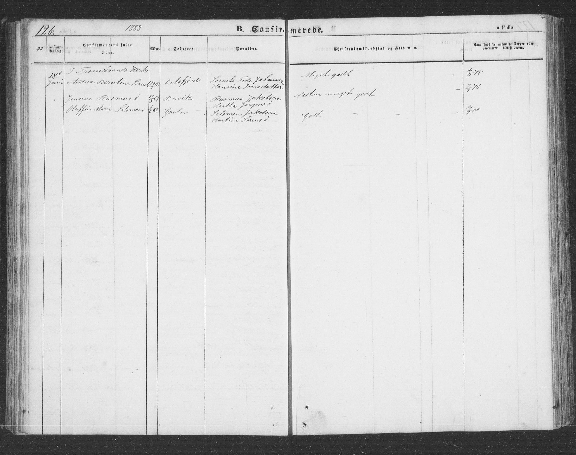 Lenvik sokneprestembete, AV/SATØ-S-1310/H/Ha/Hab/L0020klokker: Parish register (copy) no. 20, 1855-1883, p. 126