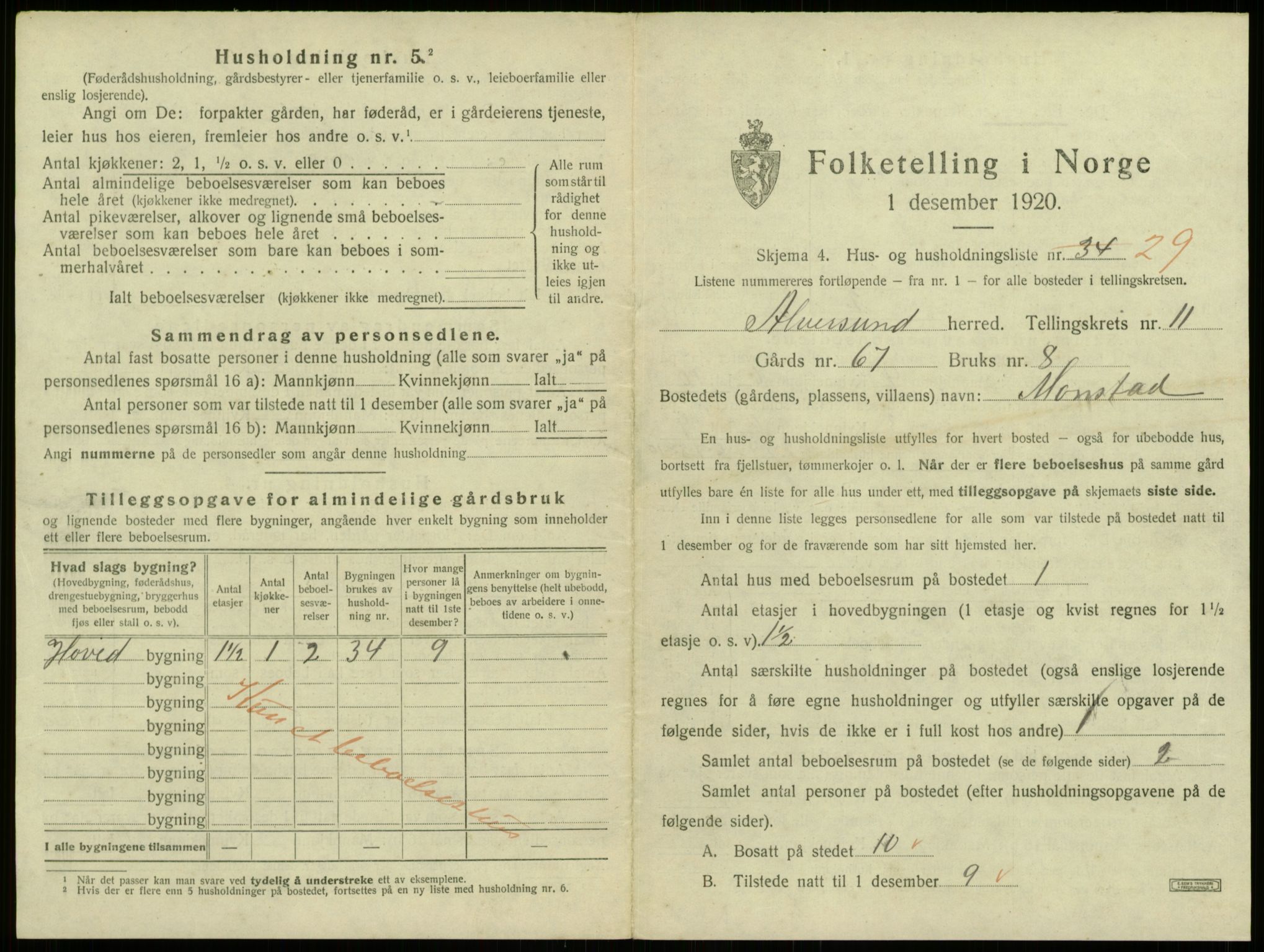 SAB, 1920 census for Alversund, 1920, p. 918