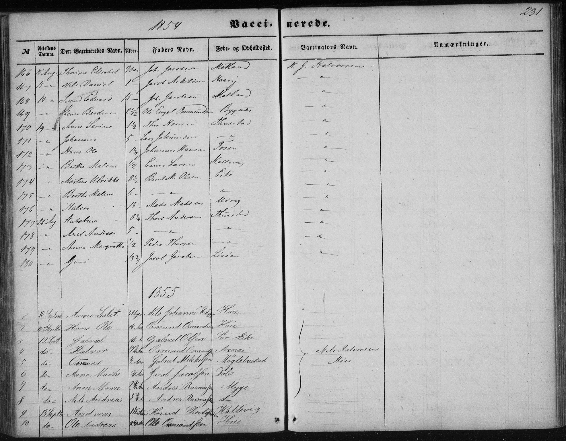 Avaldsnes sokneprestkontor, SAST/A -101851/H/Ha/Haa/L0009: Parish register (official) no. A 9, 1853-1865, p. 231