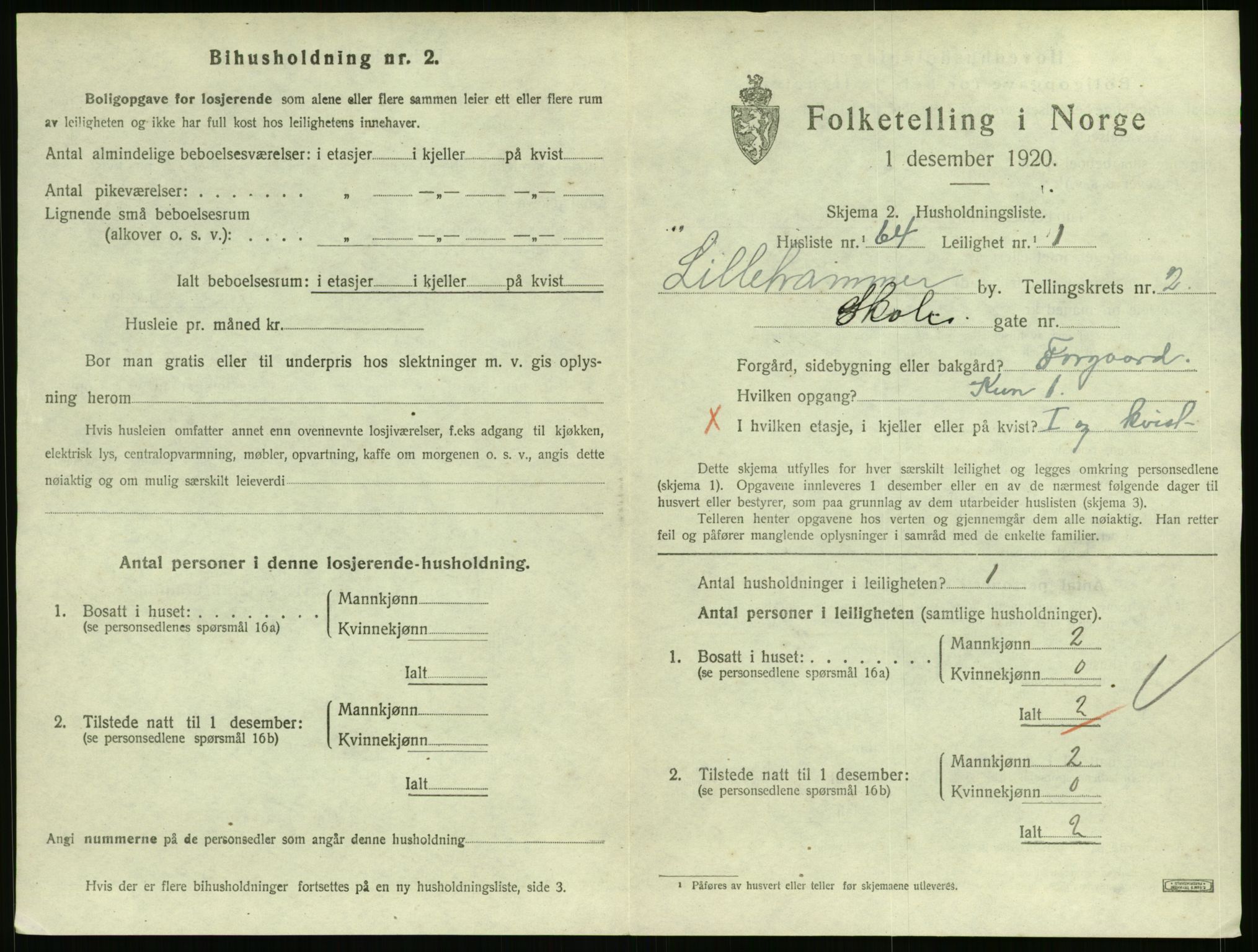 SAH, 1920 census for Lillehammer, 1920, p. 1720