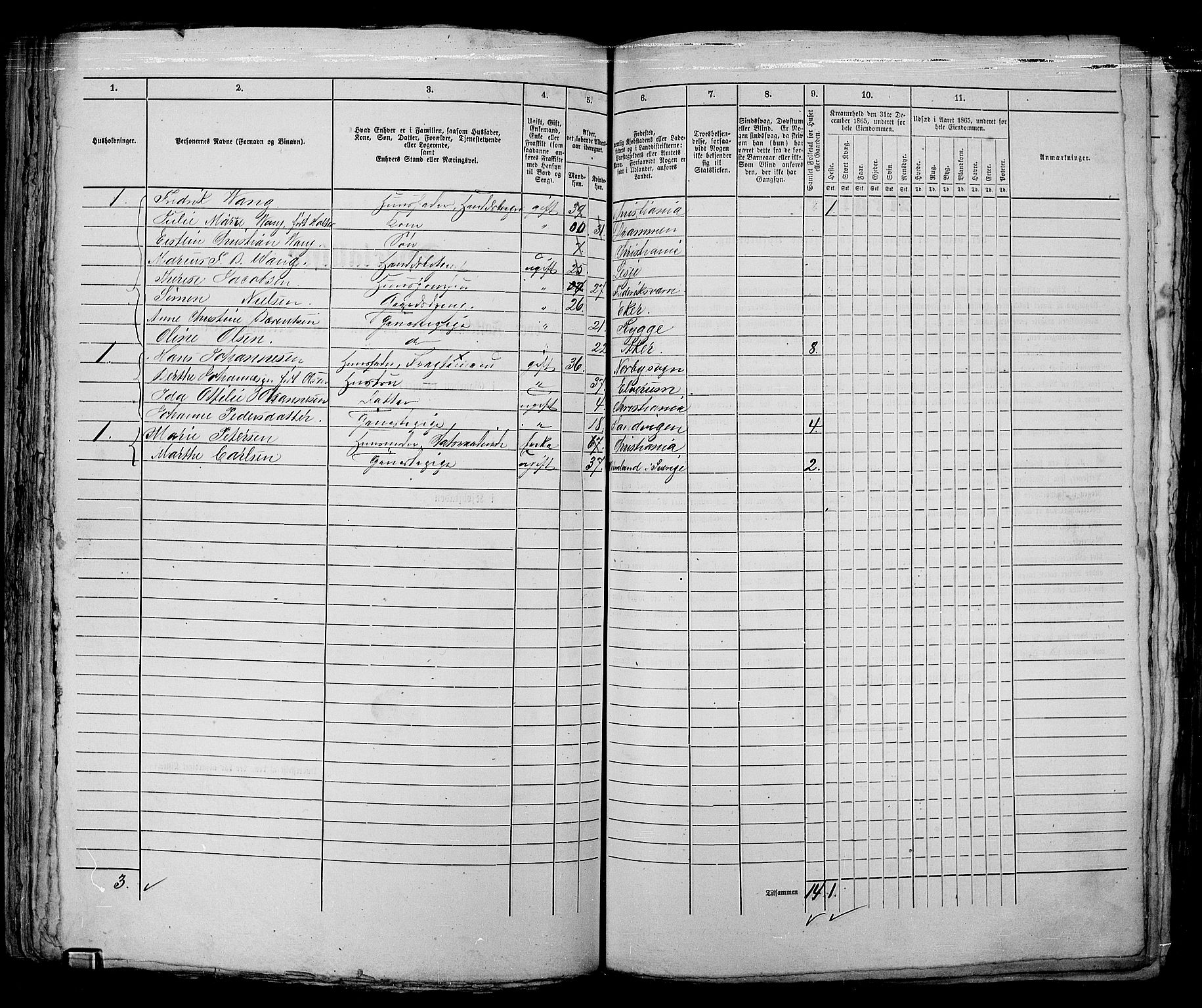 RA, 1865 census for Kristiania, 1865, p. 1863