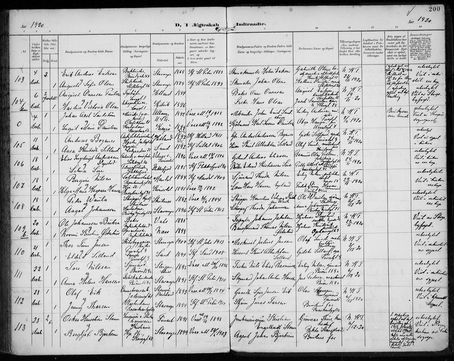 St. Petri sokneprestkontor, AV/SAST-A-101813/002/A/L0003: Parish register (official) no. A 24, 1900-1921, p. 200