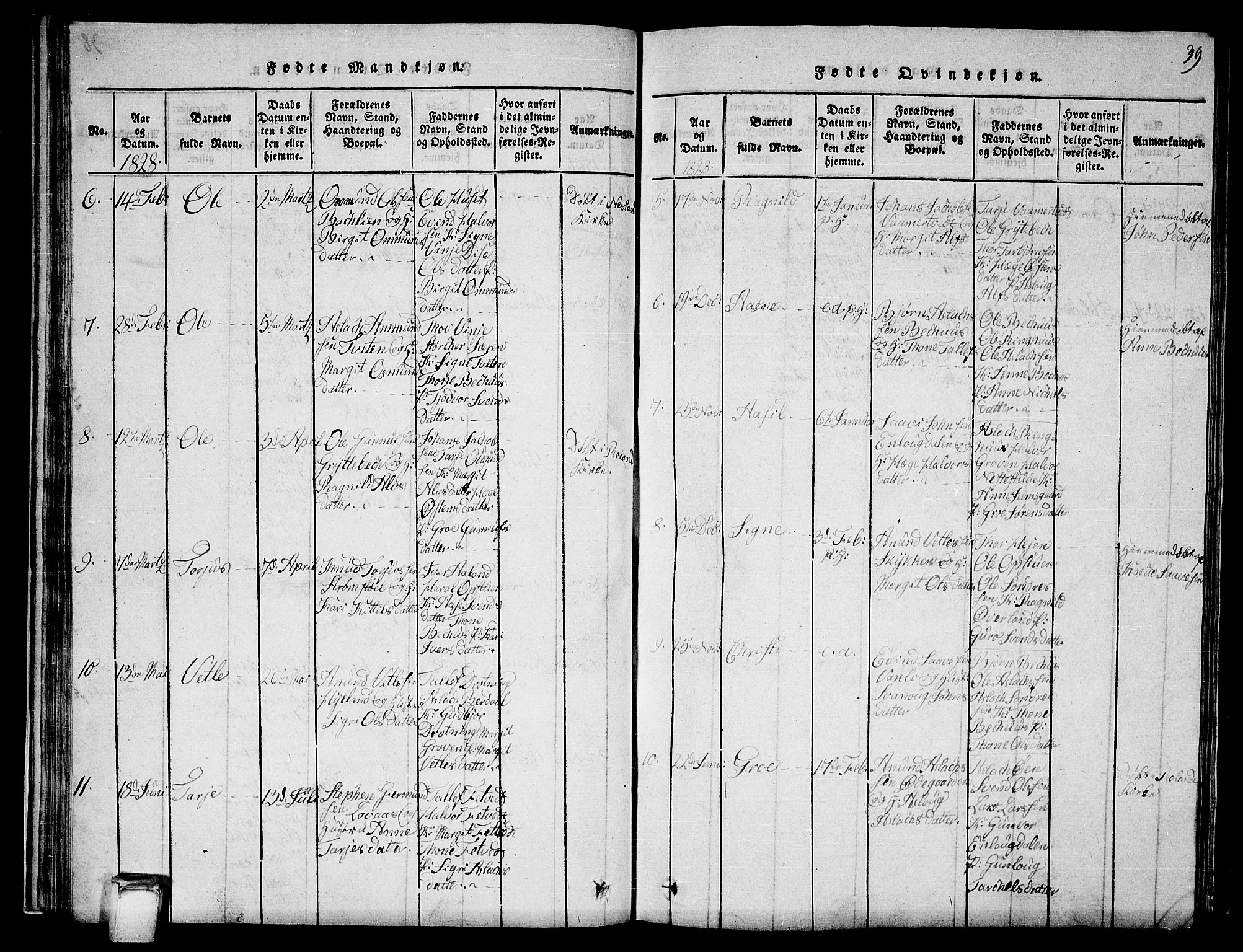Vinje kirkebøker, SAKO/A-312/G/Ga/L0001: Parish register (copy) no. I 1, 1814-1843, p. 39