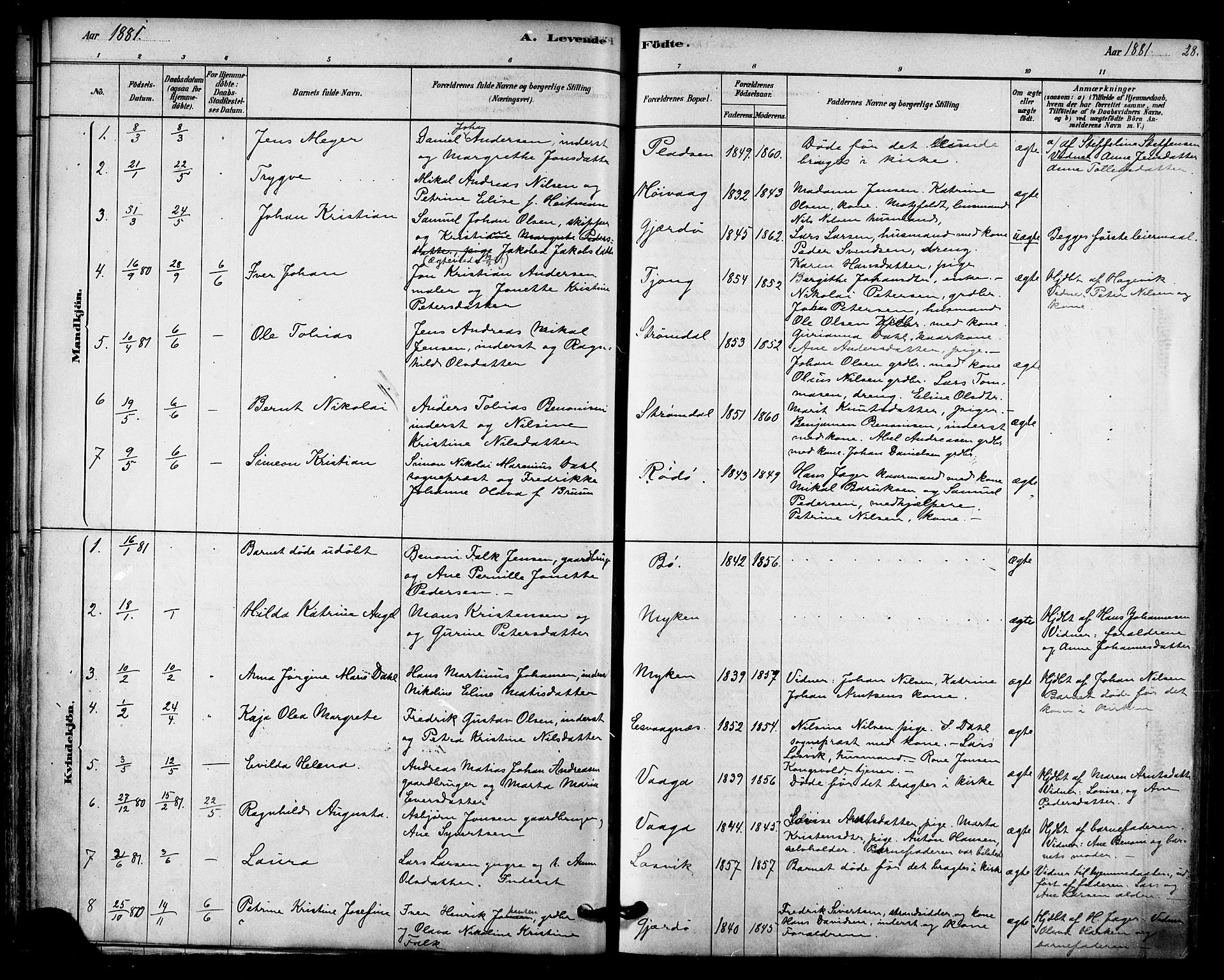 Ministerialprotokoller, klokkerbøker og fødselsregistre - Nordland, SAT/A-1459/841/L0609: Parish register (official) no. 841A12, 1878-1901, p. 28