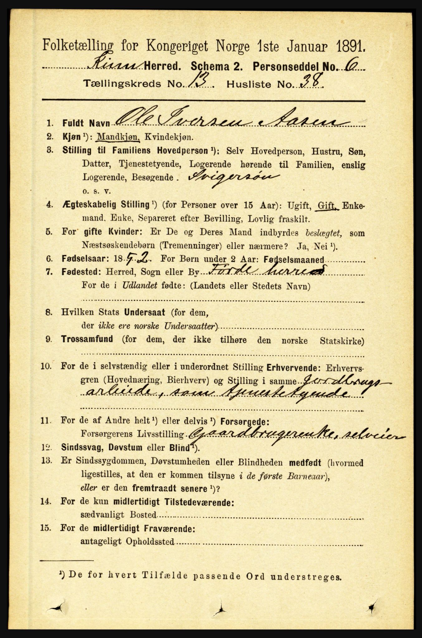 RA, 1891 census for 1437 Kinn, 1891, p. 5321
