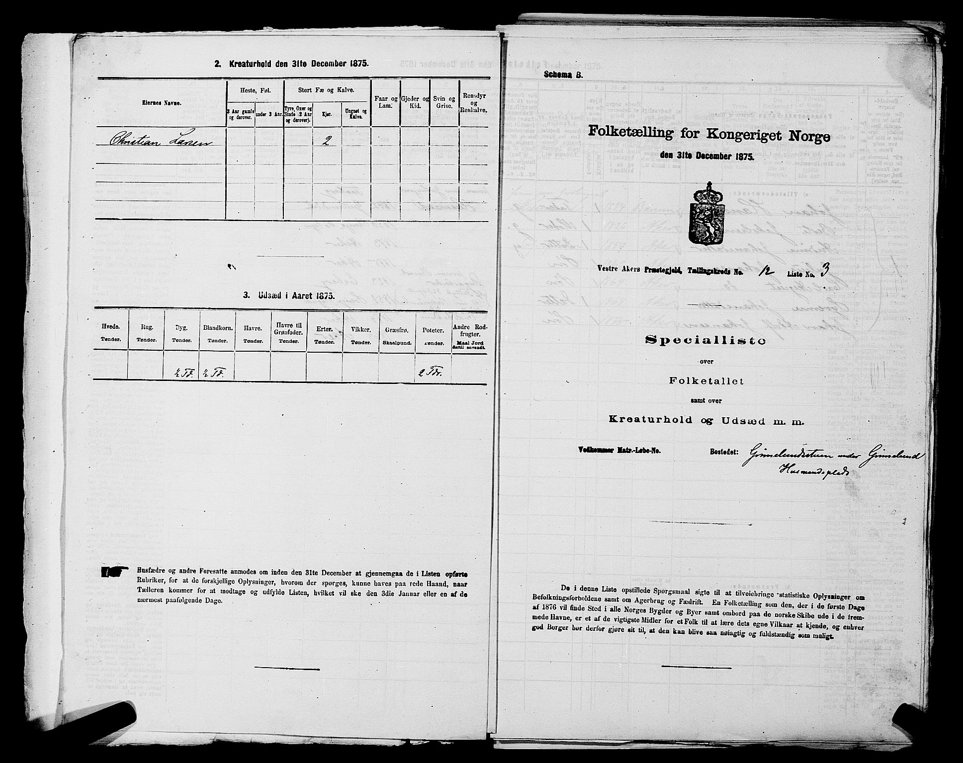 RA, 1875 census for 0218aP Vestre Aker, 1875, p. 1922