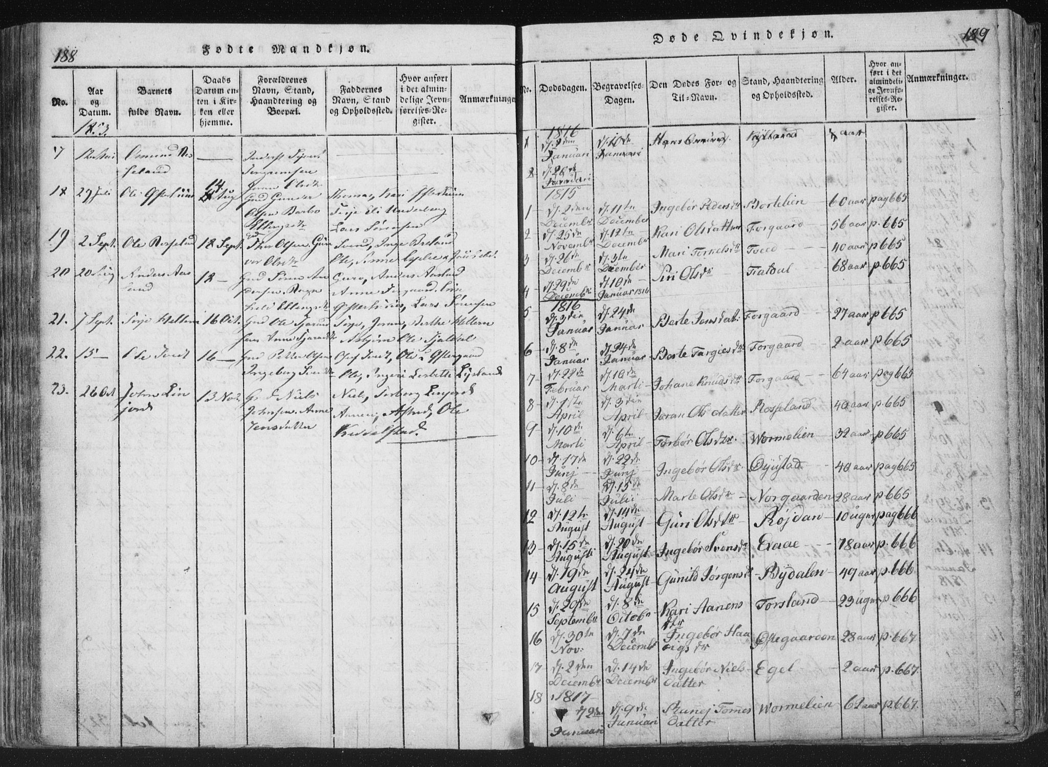 Åseral sokneprestkontor, AV/SAK-1111-0051/F/Fa/L0001: Parish register (official) no. A 1, 1815-1853, p. 188-189