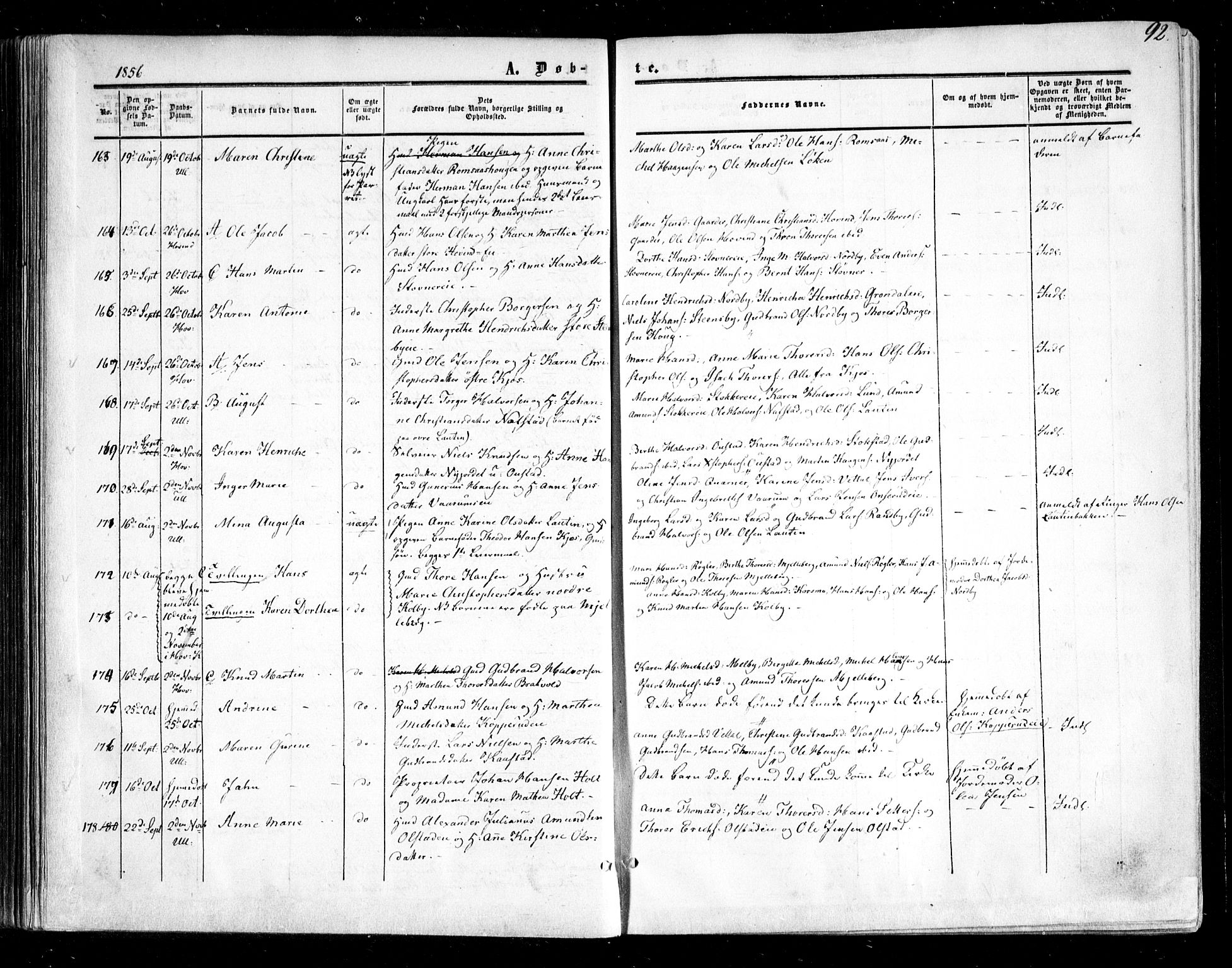 Ullensaker prestekontor Kirkebøker, AV/SAO-A-10236a/F/Fa/L0015.a: Parish register (official) no. I 15A, 1851-1862, p. 92
