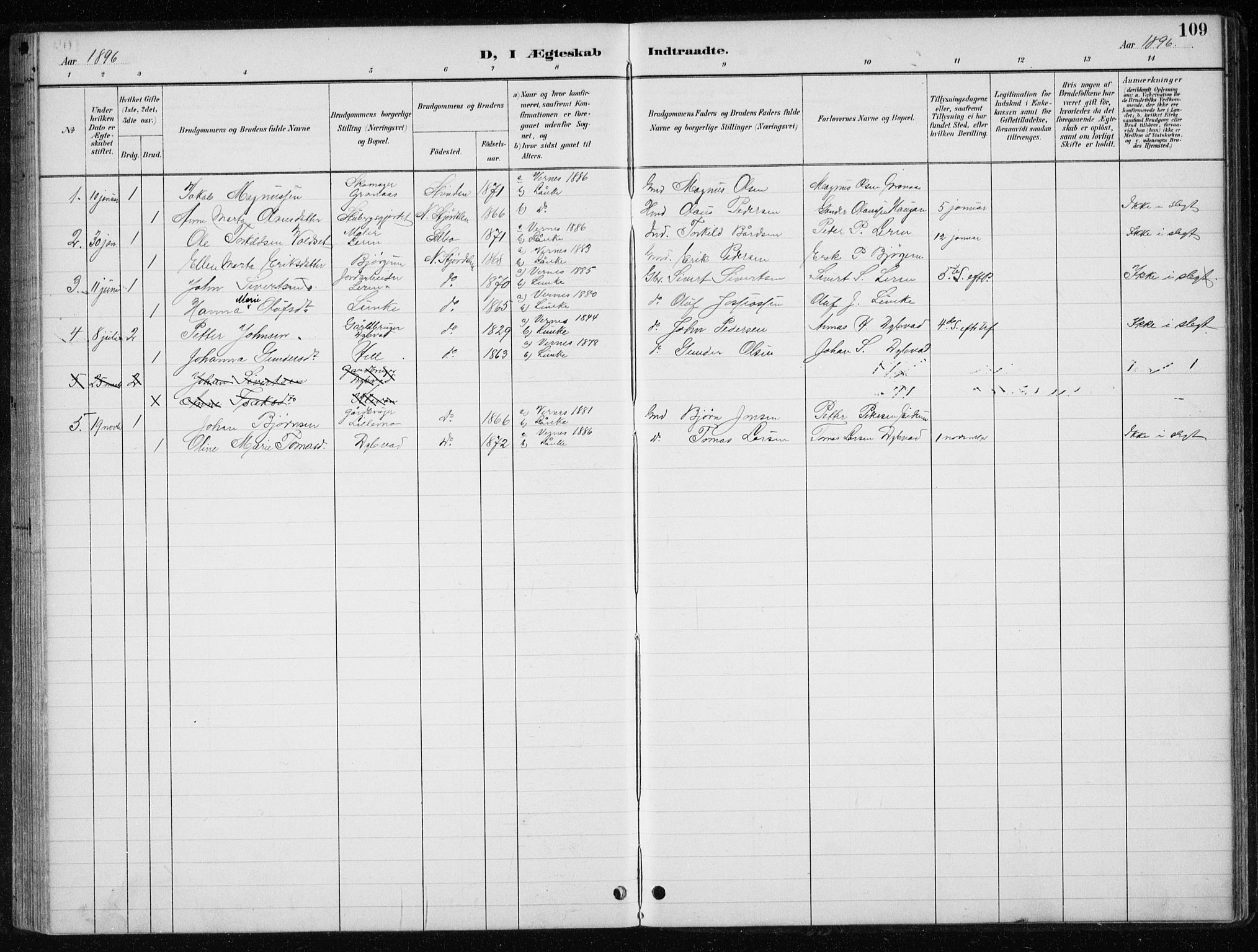 Ministerialprotokoller, klokkerbøker og fødselsregistre - Nord-Trøndelag, SAT/A-1458/710/L0096: Parish register (copy) no. 710C01, 1892-1925, p. 109