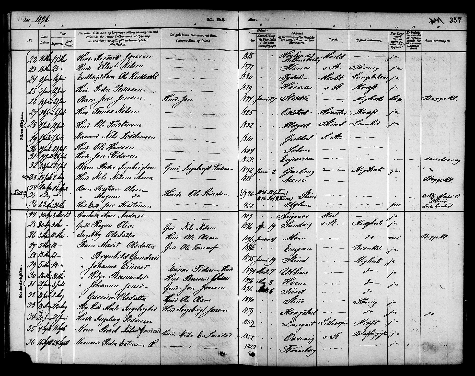 Ministerialprotokoller, klokkerbøker og fødselsregistre - Sør-Trøndelag, SAT/A-1456/695/L1157: Parish register (copy) no. 695C08, 1889-1913, p. 357