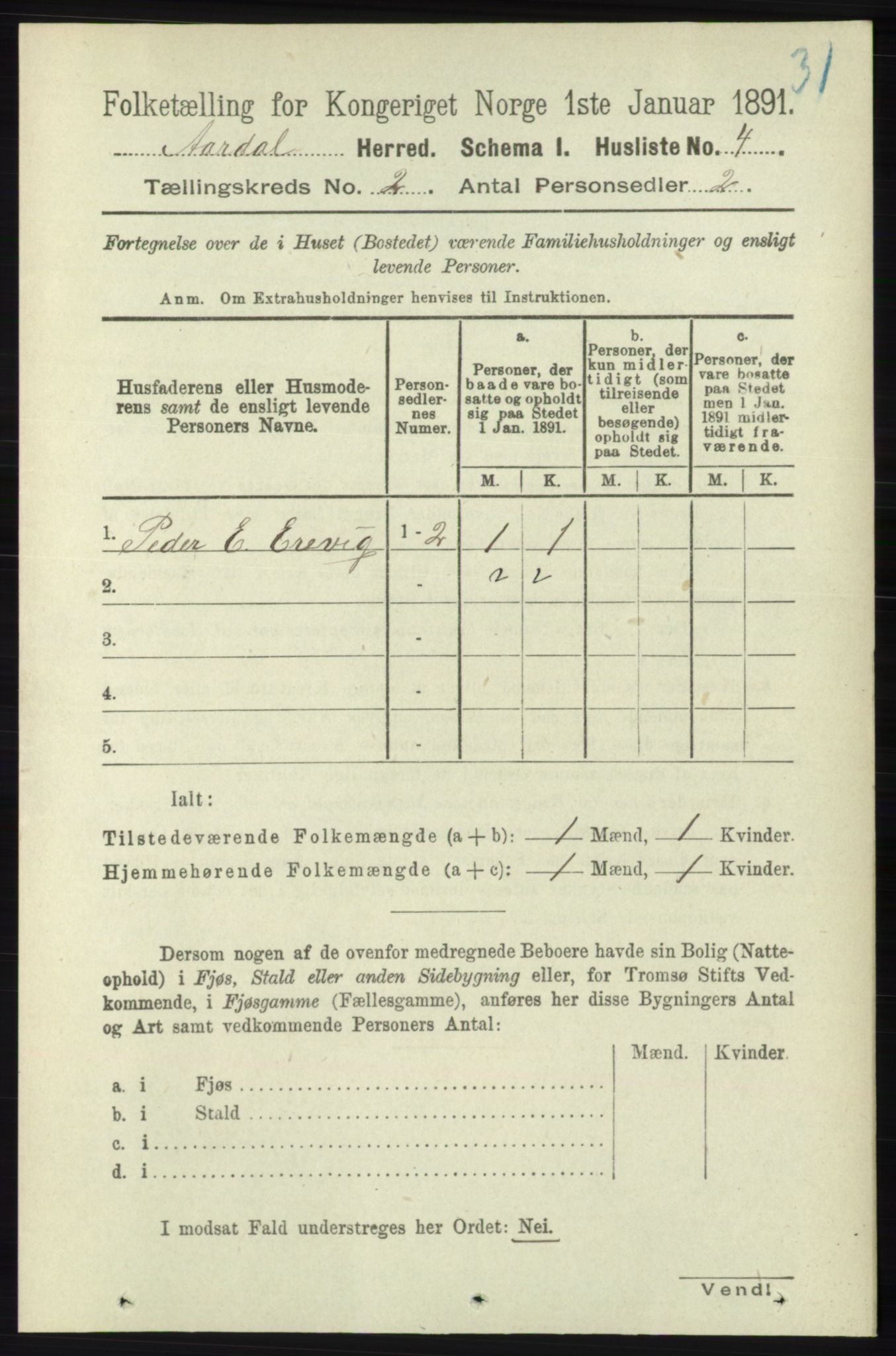 RA, 1891 census for 1131 Årdal, 1891, p. 532