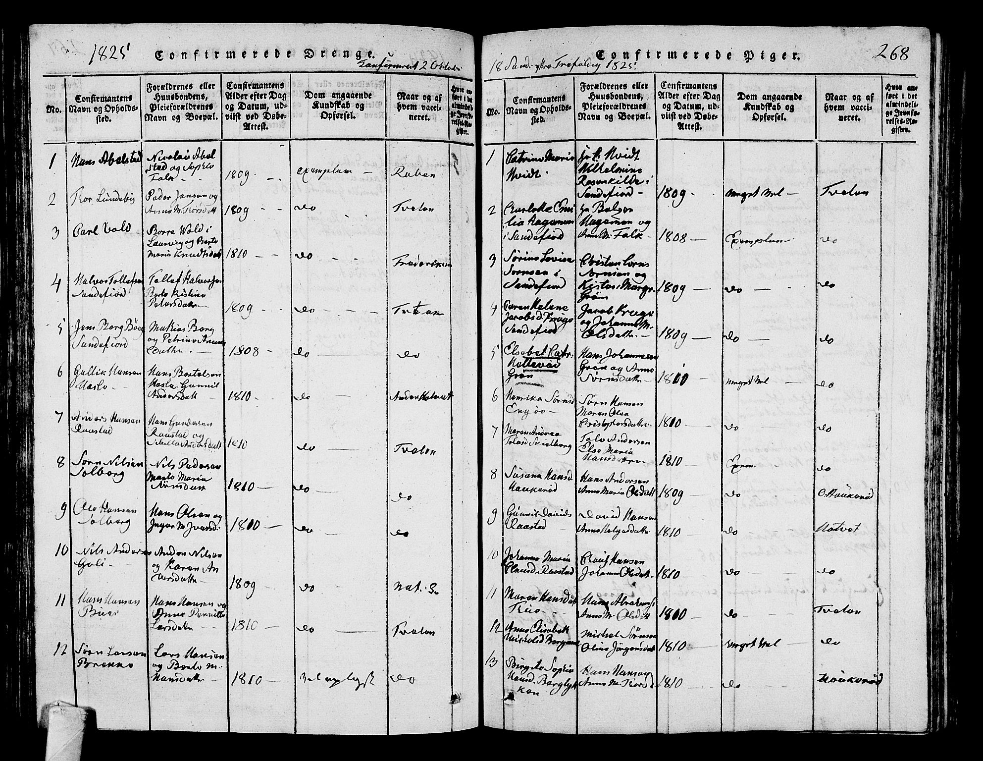 Sandar kirkebøker, SAKO/A-243/G/Ga/L0001: Parish register (copy) no. 1, 1814-1835, p. 268