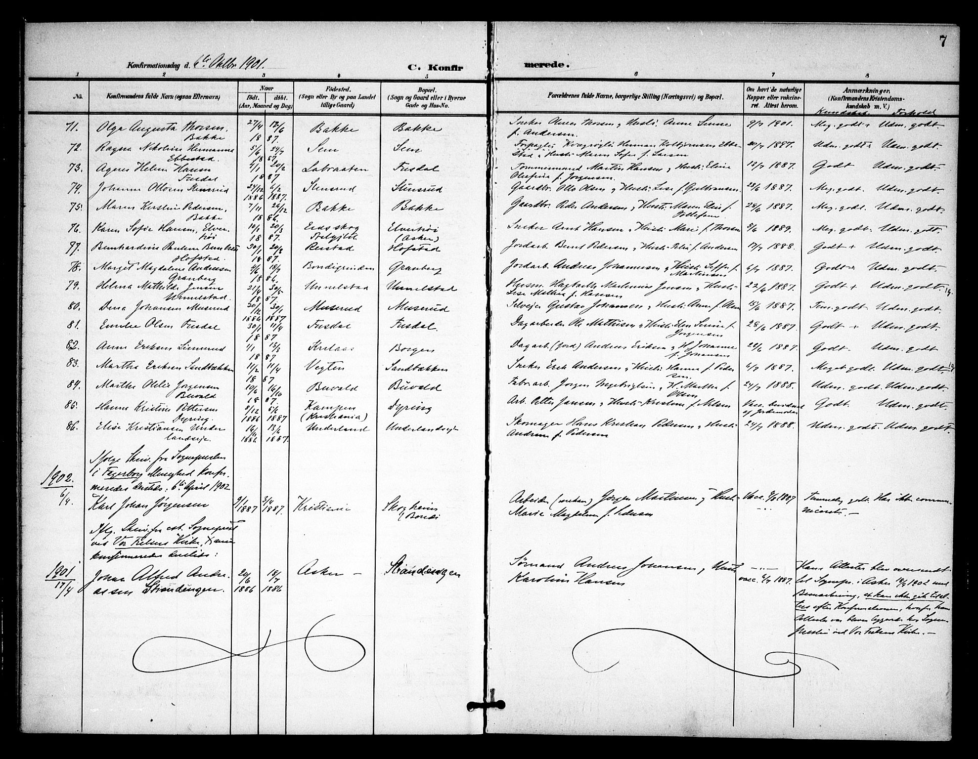 Asker prestekontor Kirkebøker, SAO/A-10256a/F/Fa/L0016: Parish register (official) no. I 16, 1900-1917, p. 7