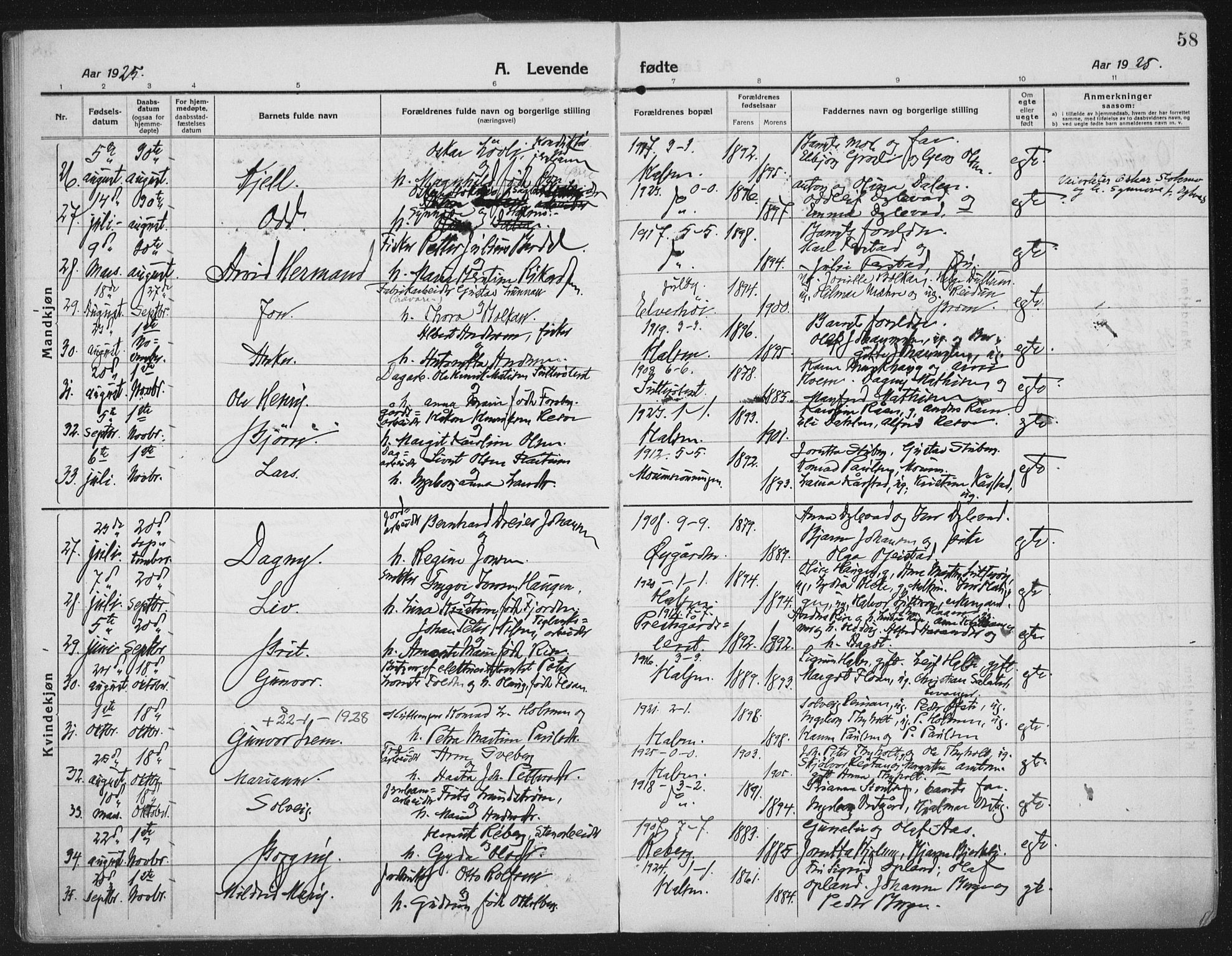 Ministerialprotokoller, klokkerbøker og fødselsregistre - Nord-Trøndelag, SAT/A-1458/709/L0083: Parish register (official) no. 709A23, 1916-1928, p. 58
