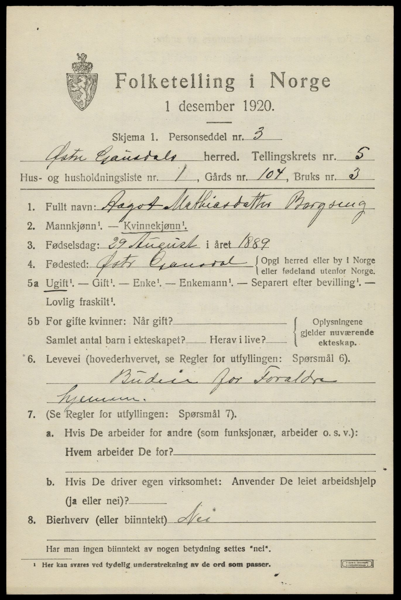 SAH, 1920 census for Østre Gausdal, 1920, p. 2694