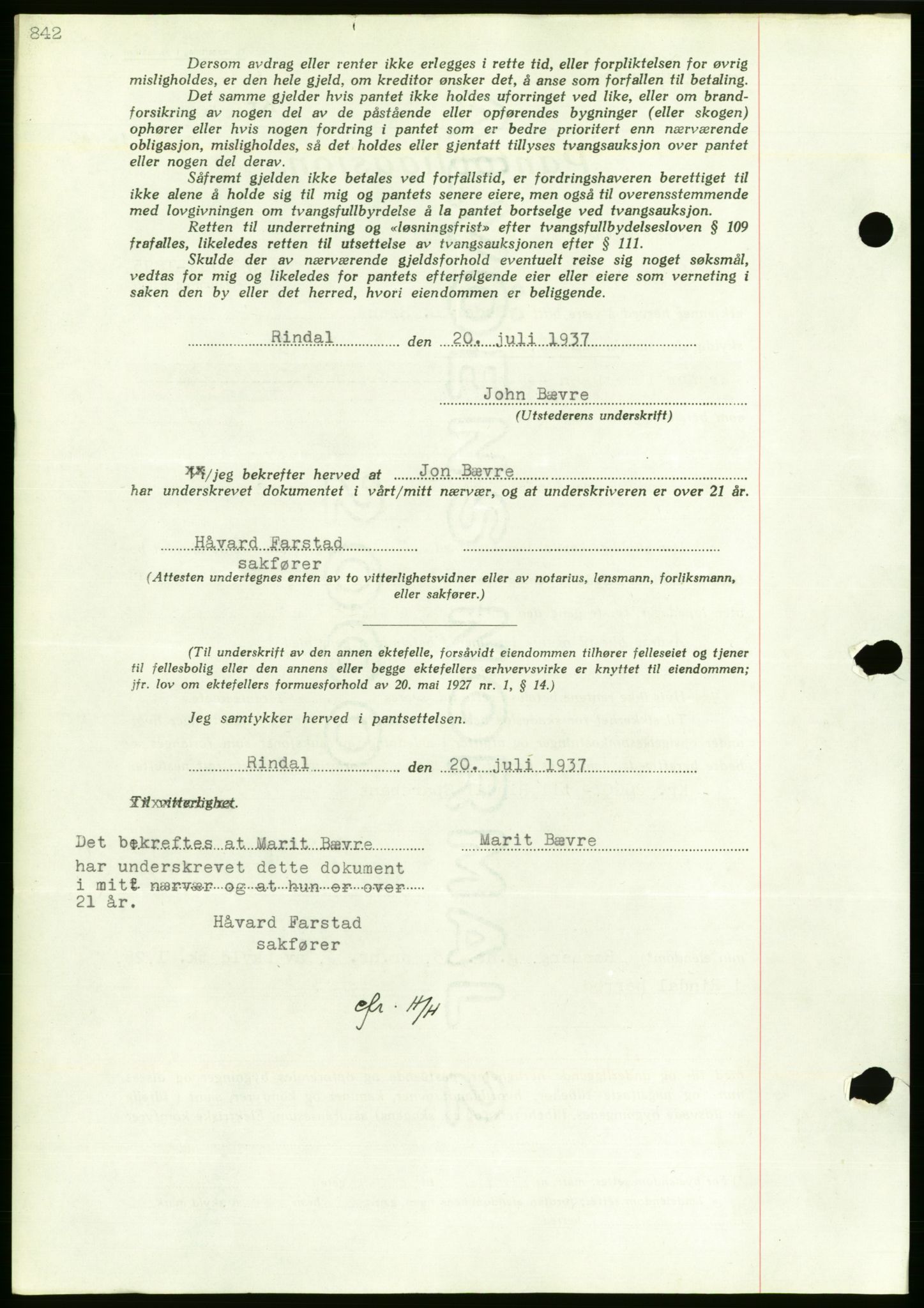 Nordmøre sorenskriveri, AV/SAT-A-4132/1/2/2Ca/L0091: Mortgage book no. B81, 1937-1937, Diary no: : 2054/1937