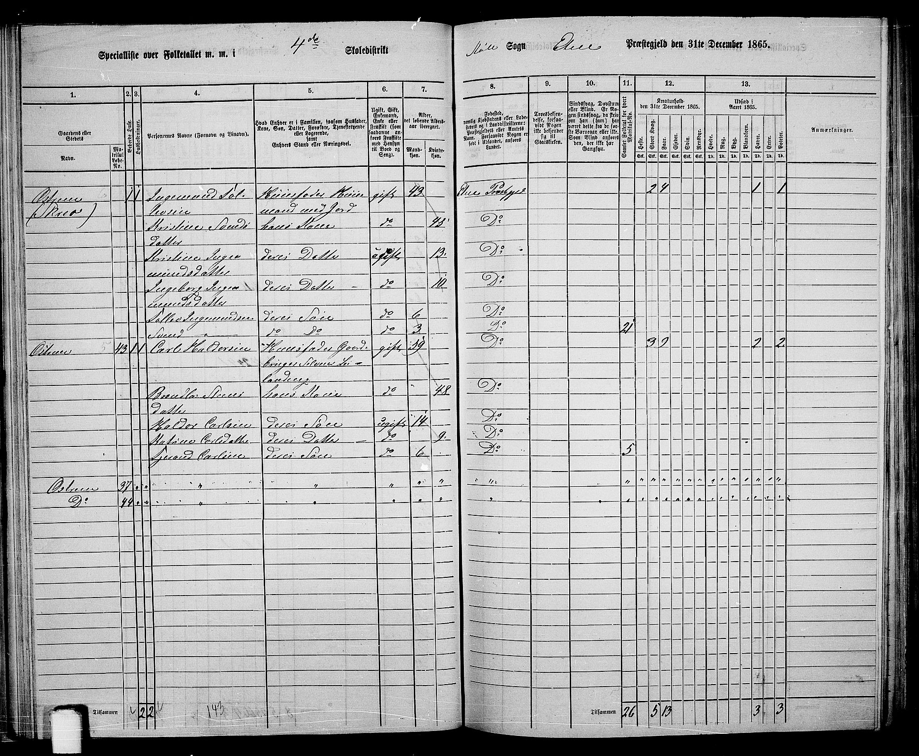 RA, 1865 census for Etne, 1865, p. 44