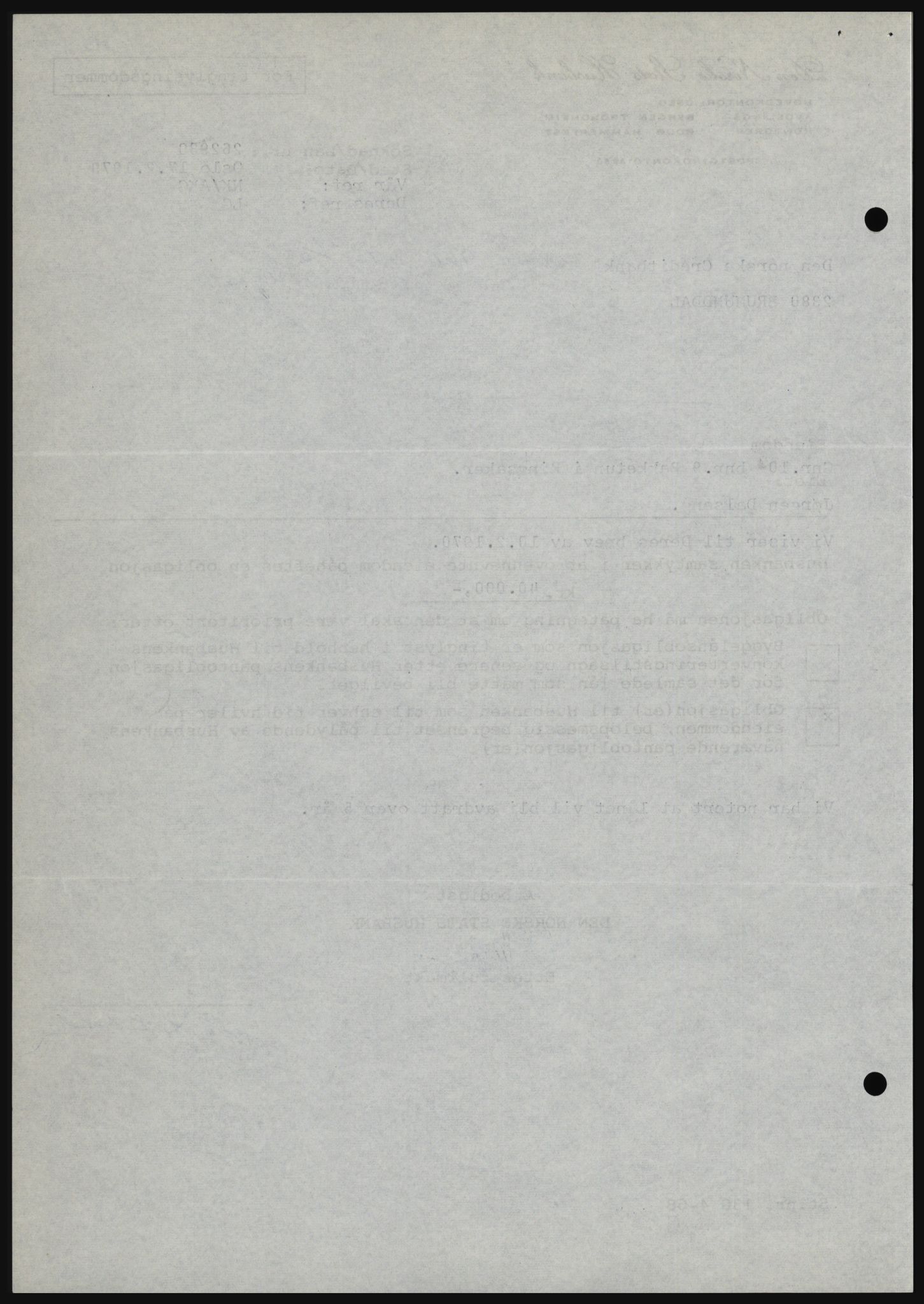 Nord-Hedmark sorenskriveri, SAH/TING-012/H/Hc/L0033: Mortgage book no. 33, 1970-1970, Diary no: : 961/1970