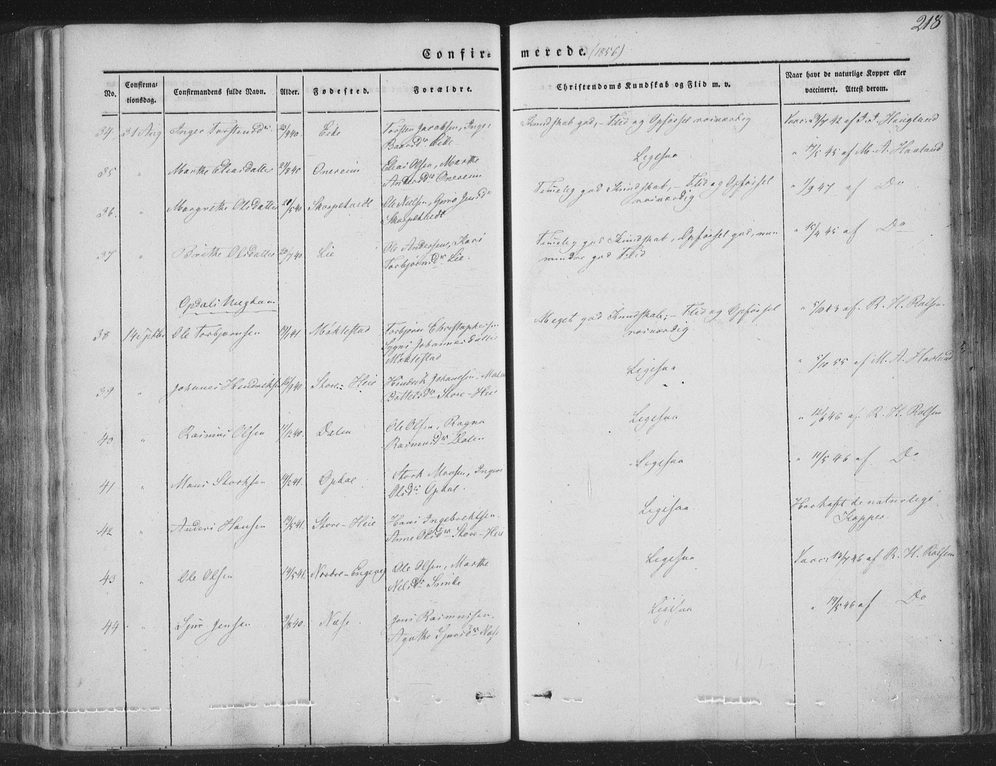 Tysnes sokneprestembete, AV/SAB-A-78601/H/Haa: Parish register (official) no. A 10, 1848-1859, p. 218