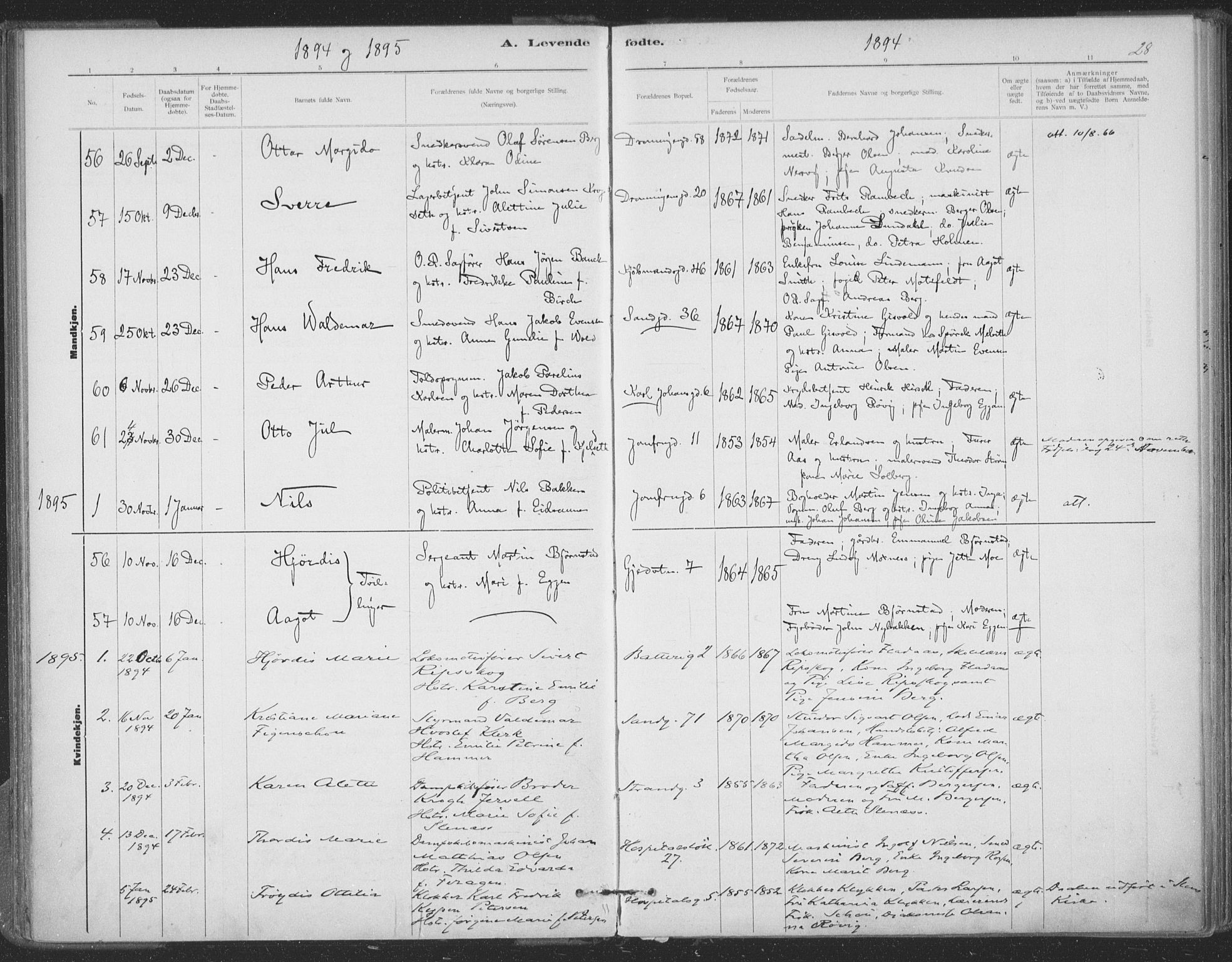Ministerialprotokoller, klokkerbøker og fødselsregistre - Sør-Trøndelag, SAT/A-1456/602/L0122: Parish register (official) no. 602A20, 1892-1908, p. 28