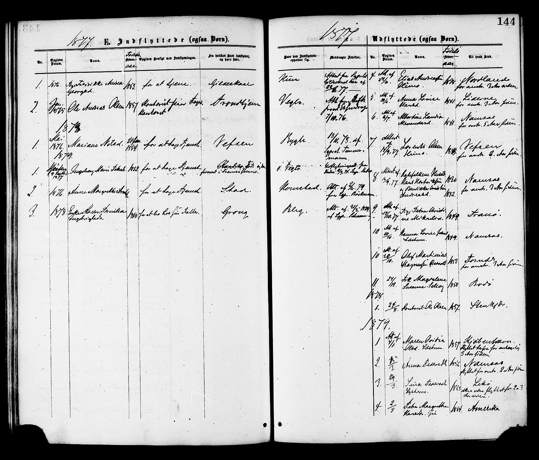 Ministerialprotokoller, klokkerbøker og fødselsregistre - Nord-Trøndelag, SAT/A-1458/764/L0554: Parish register (official) no. 764A09, 1867-1880, p. 144