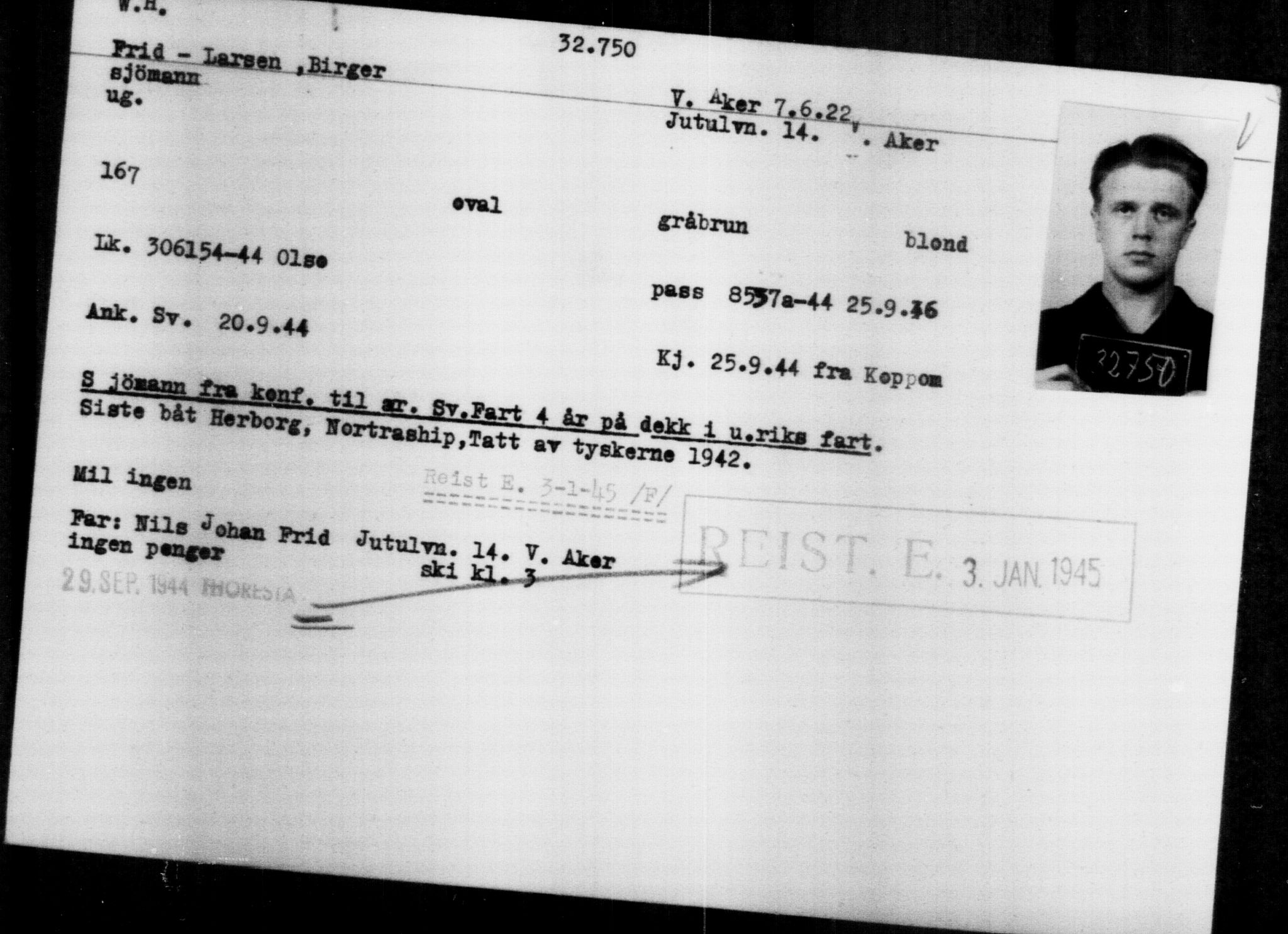 Utenriksstasjonene, Legasjonen i Stockholm, Flyktningkontoret, AV/RA-S-6753/V/Va/L0013: Kjesäterkartoteket, flyktninger med registreringsnr. 31500-34731, 1940-1945, p. 1313