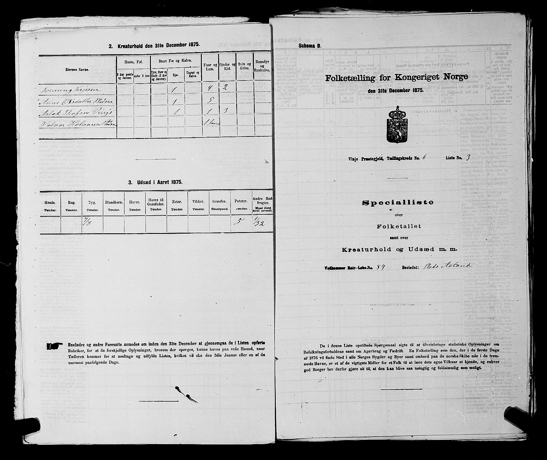 SAKO, 1875 census for 0834P Vinje, 1875, p. 430