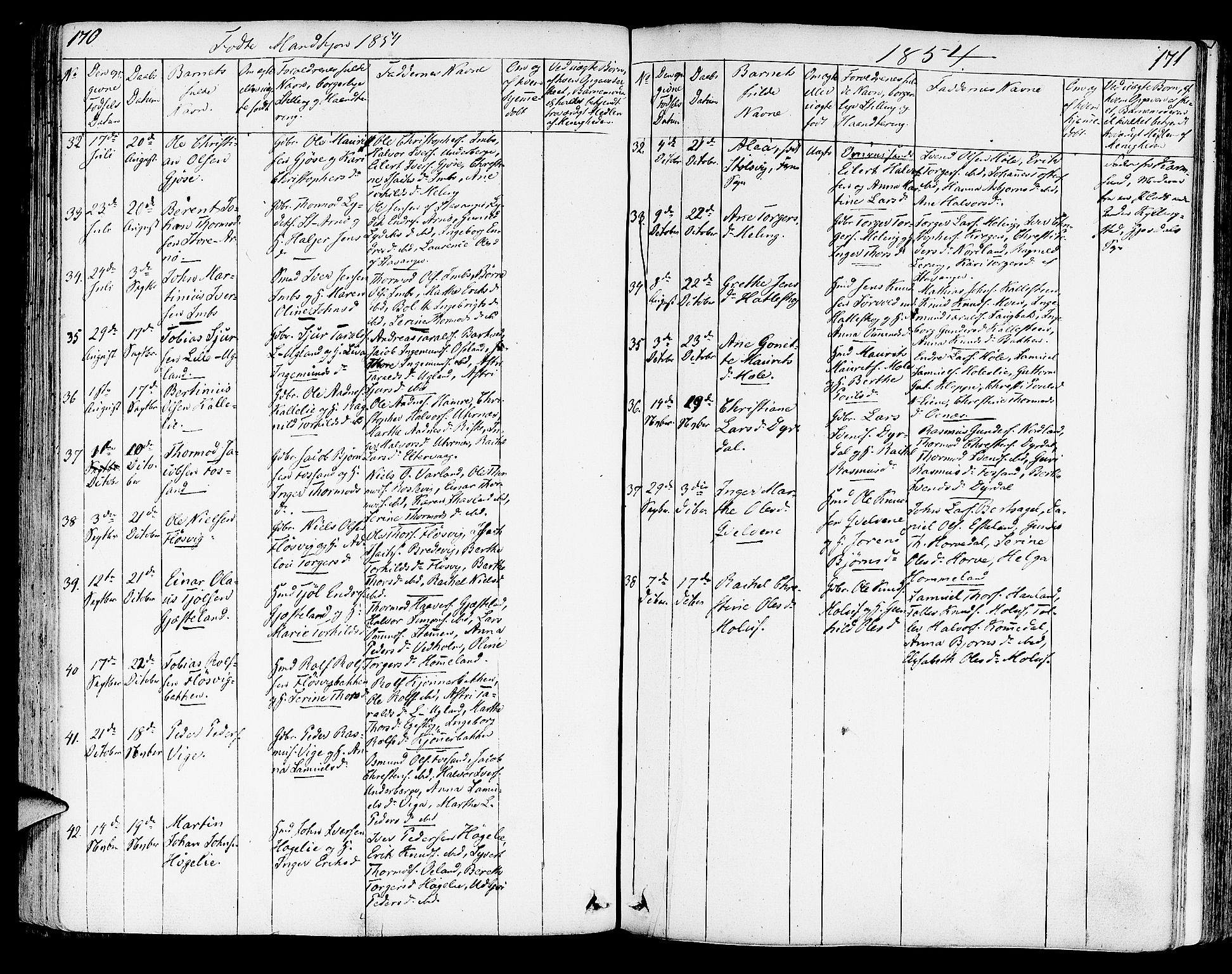 Strand sokneprestkontor, AV/SAST-A-101828/H/Ha/Haa/L0005: Parish register (official) no. A 5, 1833-1854, p. 170-171