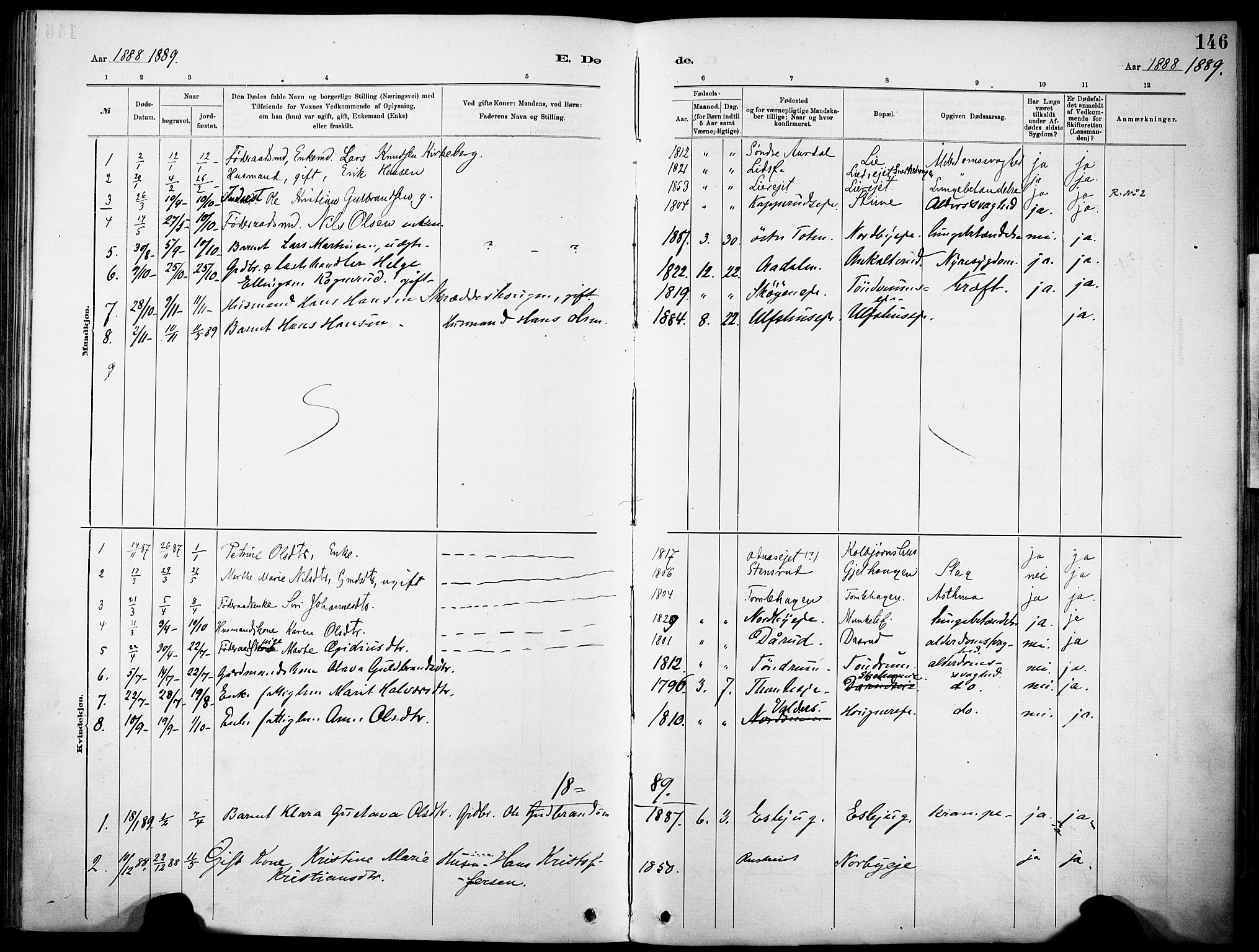 Nordre Land prestekontor, SAH/PREST-124/H/Ha/Haa/L0005: Parish register (official) no. 5, 1882-1903, p. 146