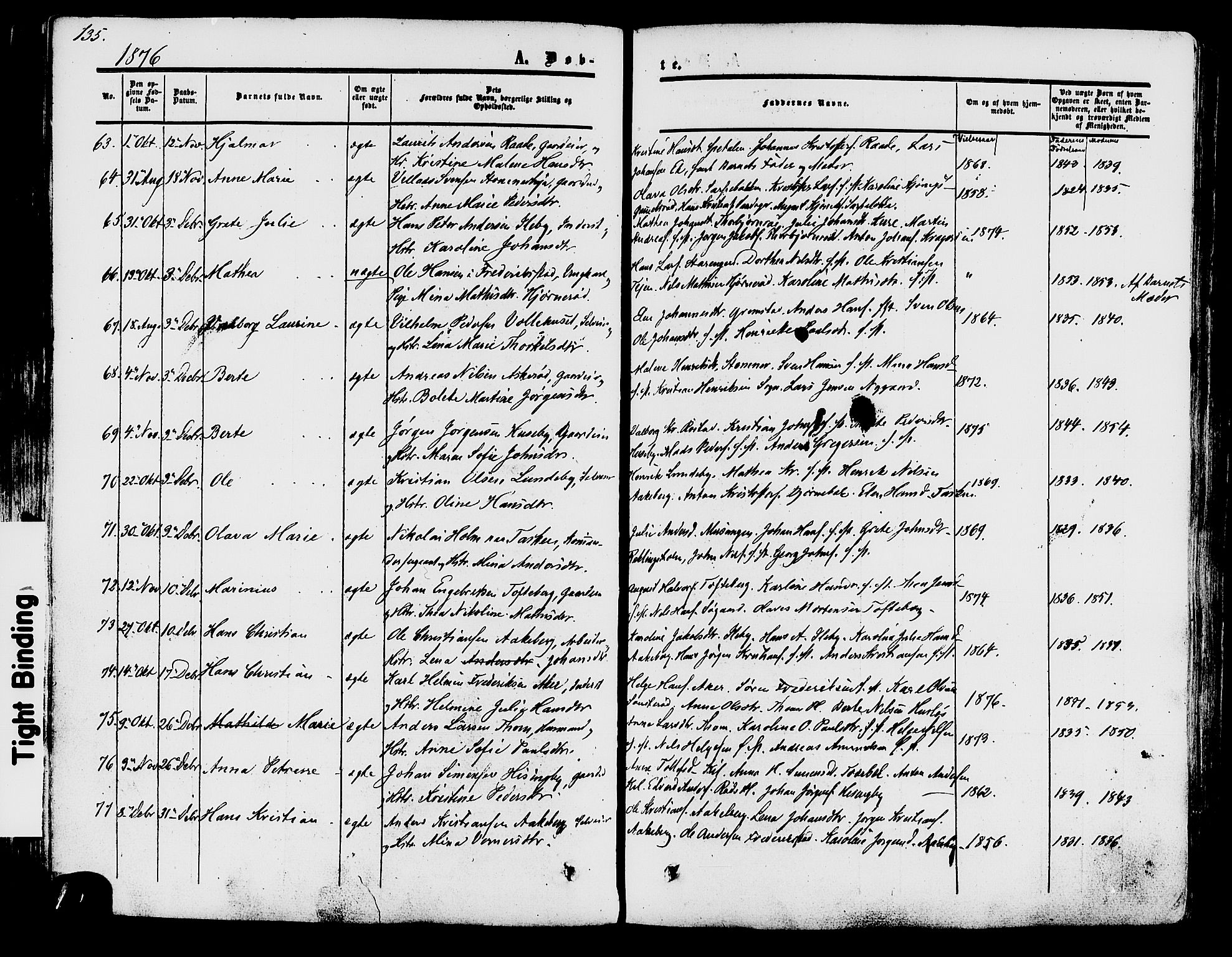 Råde prestekontor kirkebøker, AV/SAO-A-2009/F/Fa/L0006: Parish register (official) no. 6, 1854-1877, p. 135