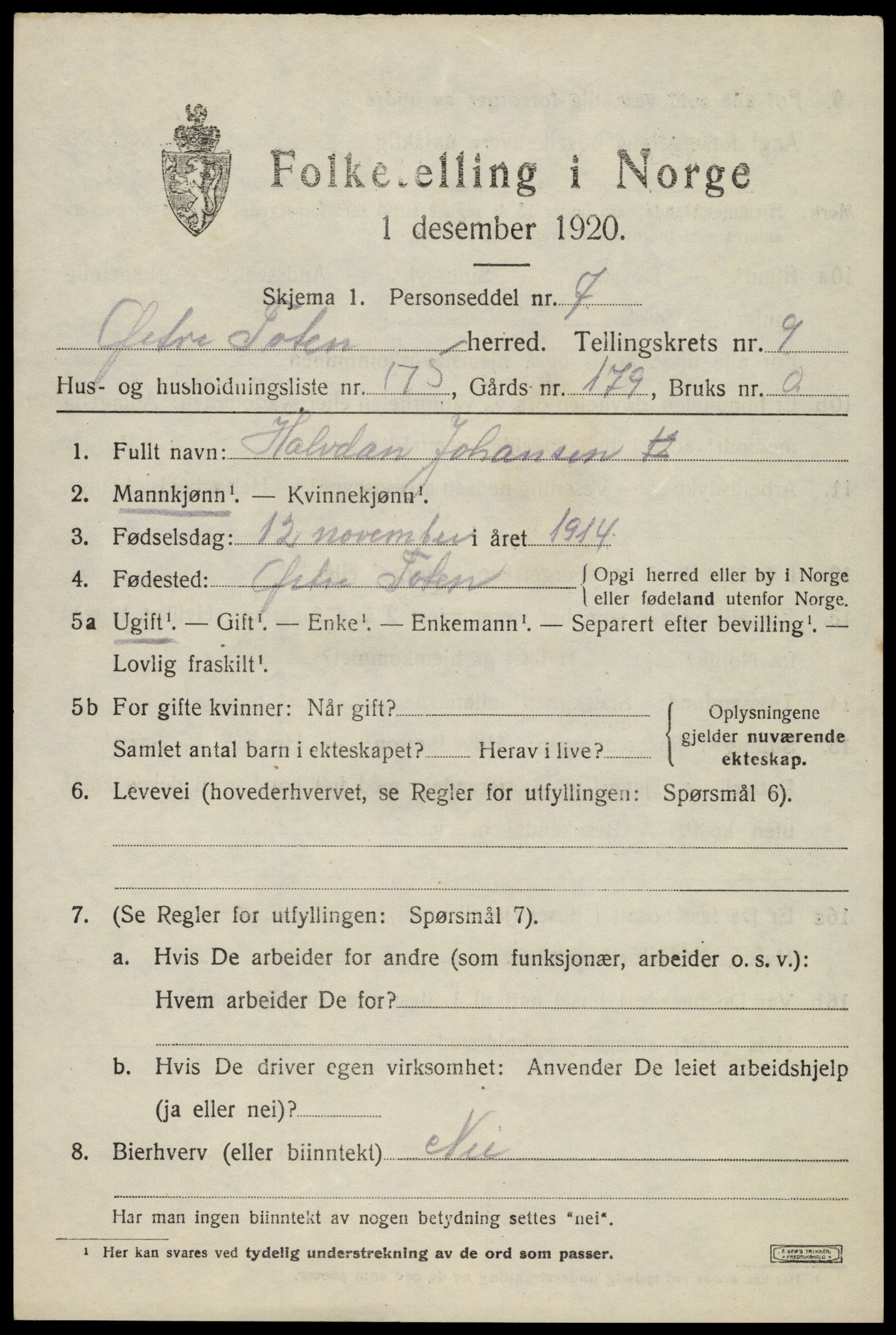 SAH, 1920 census for Østre Toten, 1920, p. 20354