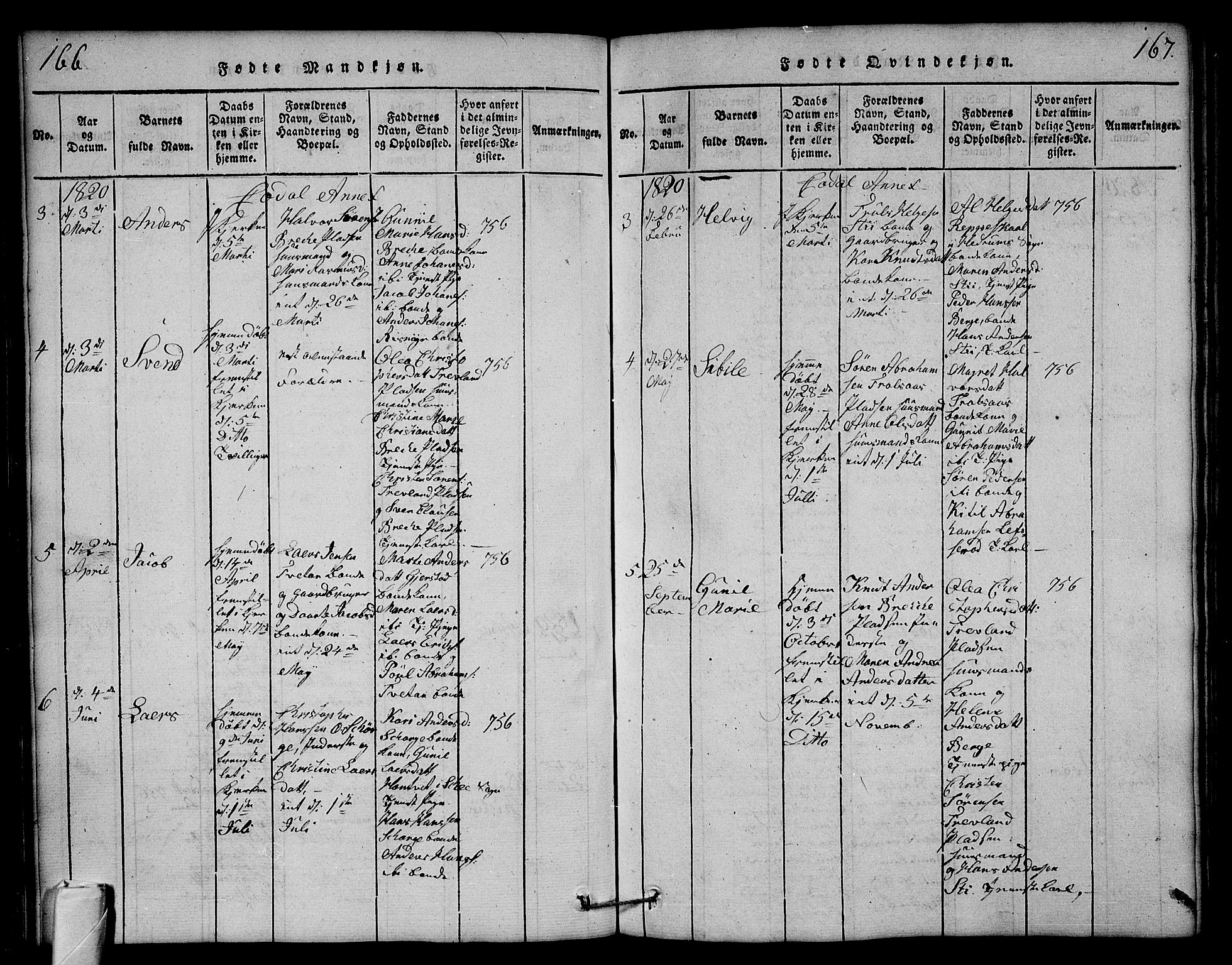 Andebu kirkebøker, SAKO/A-336/G/Ga/L0001: Parish register (copy) no. I 1 /3, 1815-1823, p. 166-167