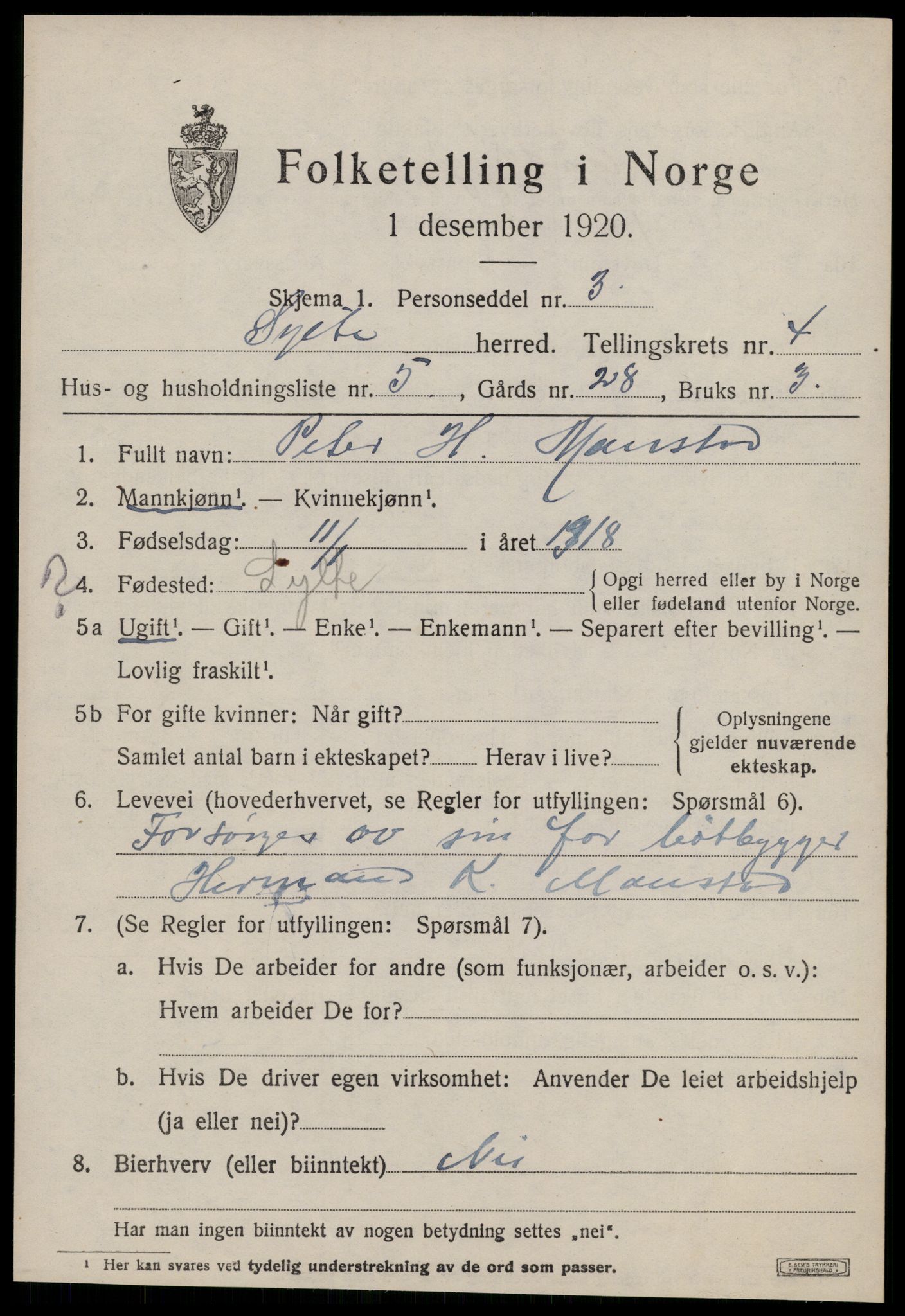 SAT, 1920 census for Sylte, 1920, p. 2641