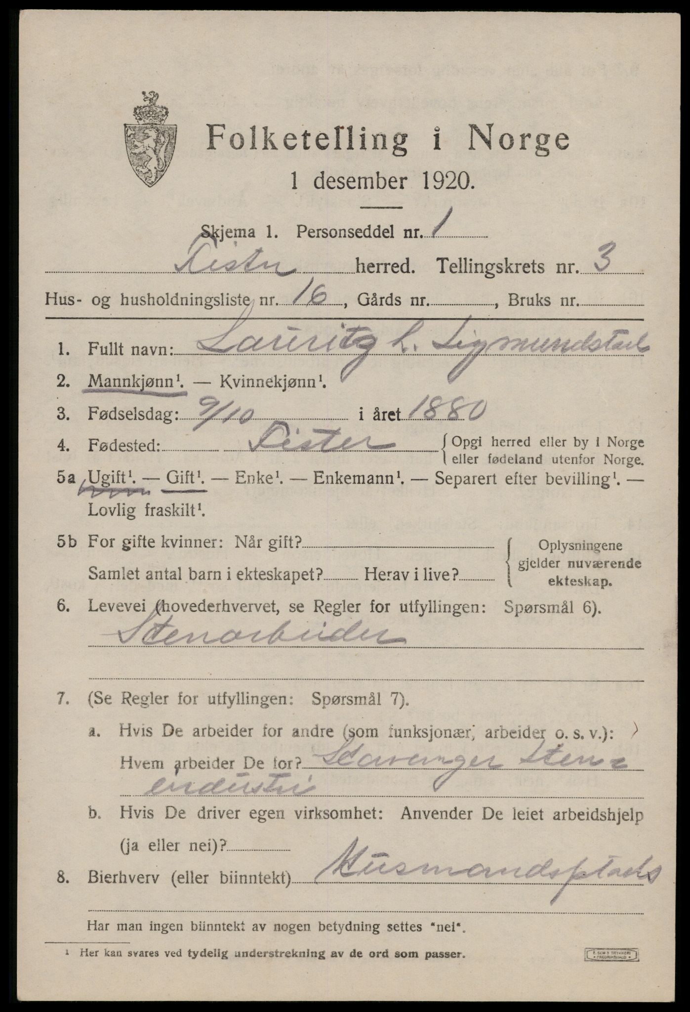 SAST, 1920 census for Fister, 1920, p. 1093