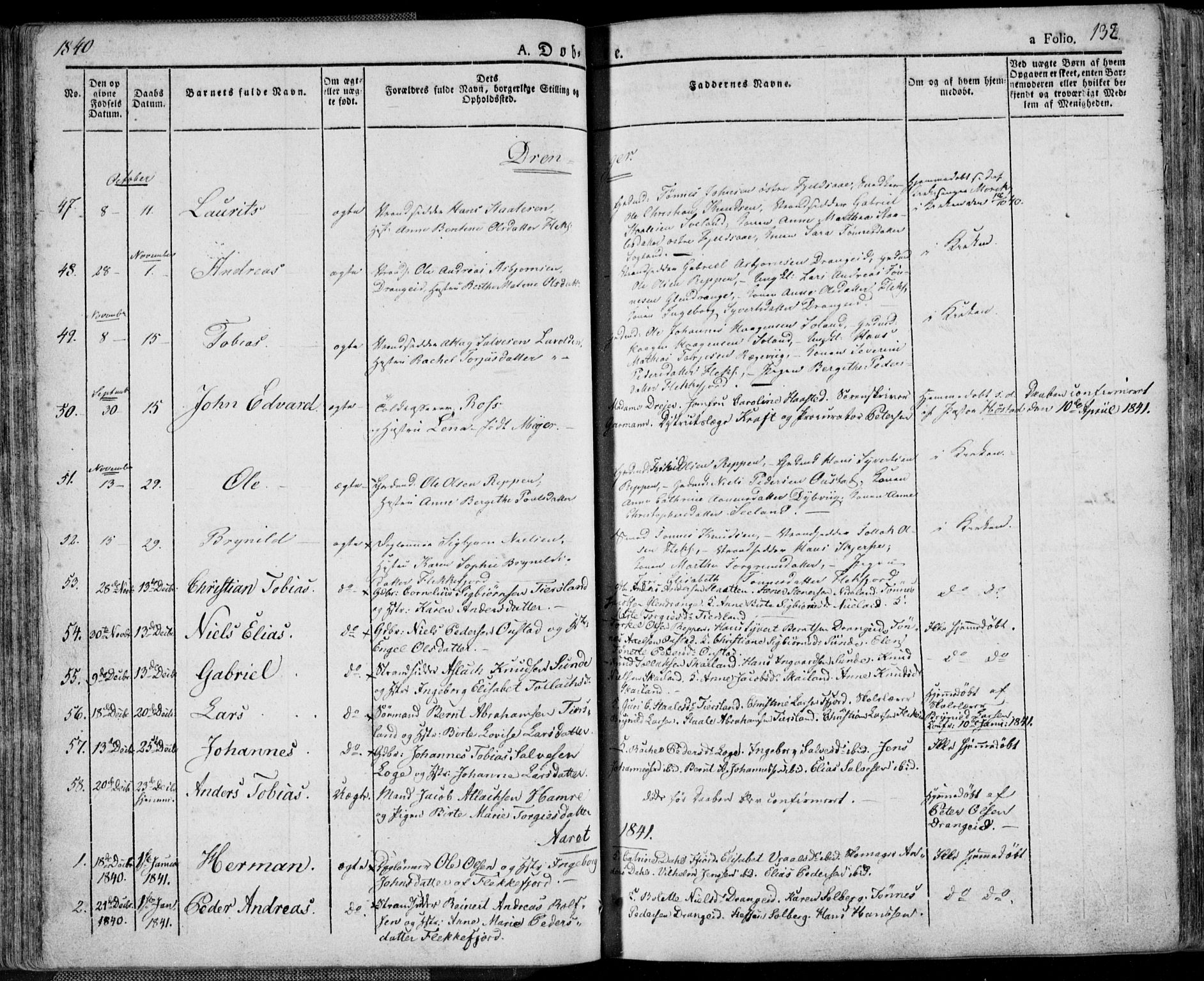 Flekkefjord sokneprestkontor, SAK/1111-0012/F/Fa/Fac/L0003: Parish register (official) no. A 3, 1826-1841, p. 132