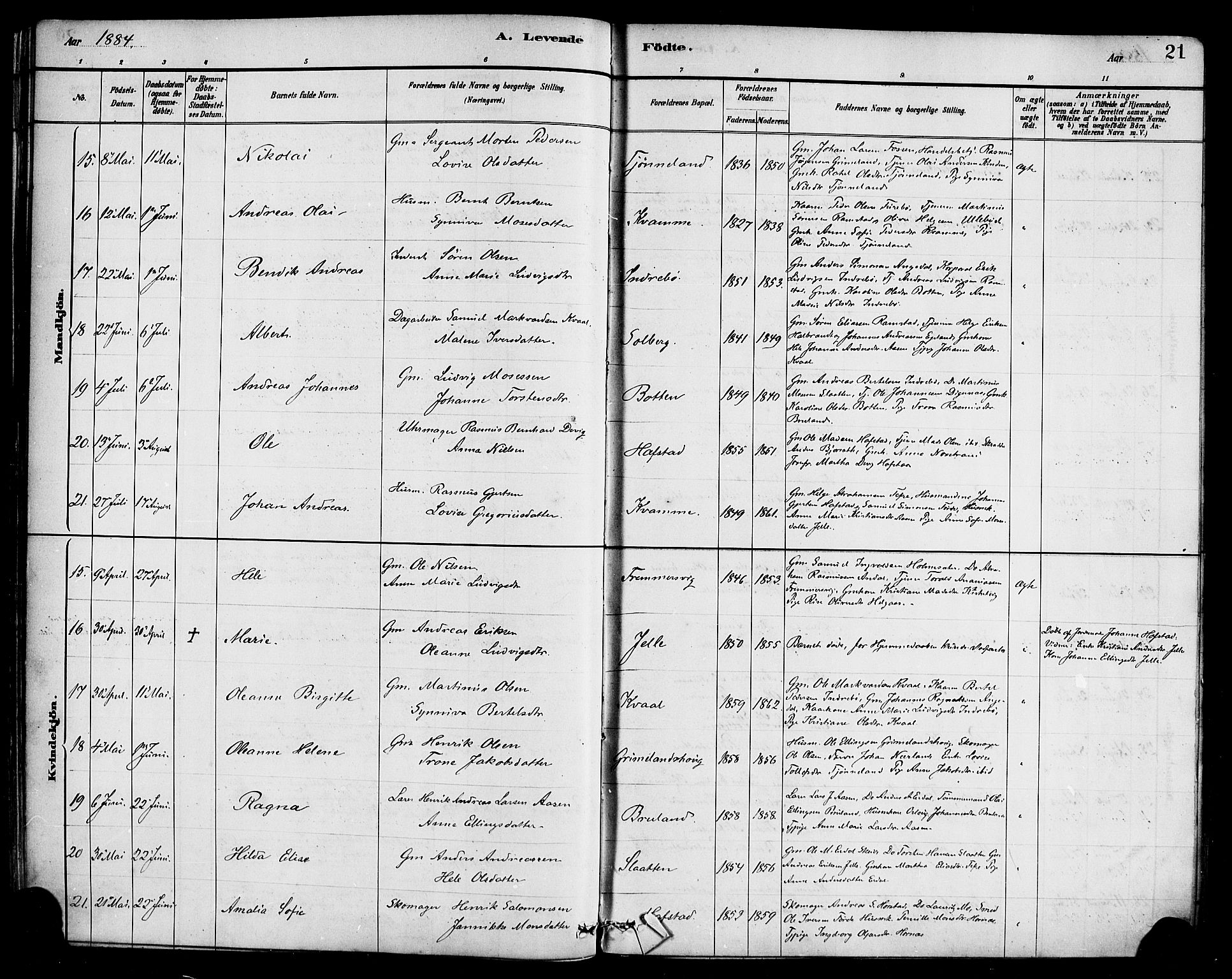 Førde sokneprestembete, AV/SAB-A-79901/H/Haa/Haab/L0001: Parish register (official) no. B 1, 1880-1898, p. 21