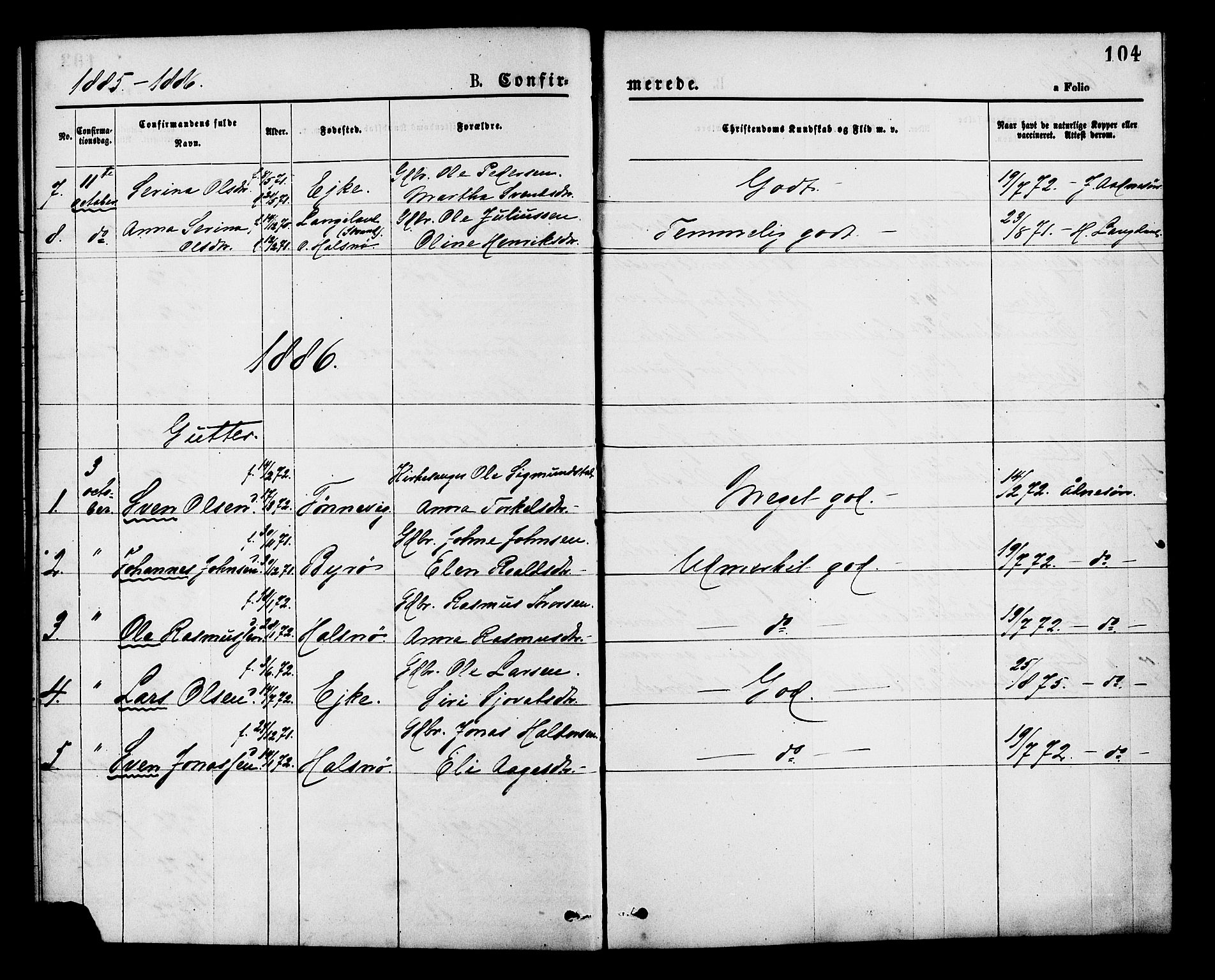 Hjelmeland sokneprestkontor, AV/SAST-A-101843/01/IV/L0013: Parish register (official) no. A 13, 1872-1886, p. 104